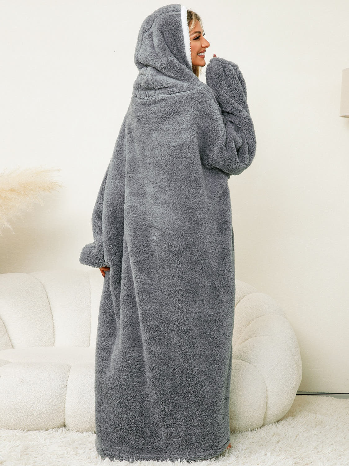 Pocketed Contrast Long Sleeve Hooded Lounge Dress -