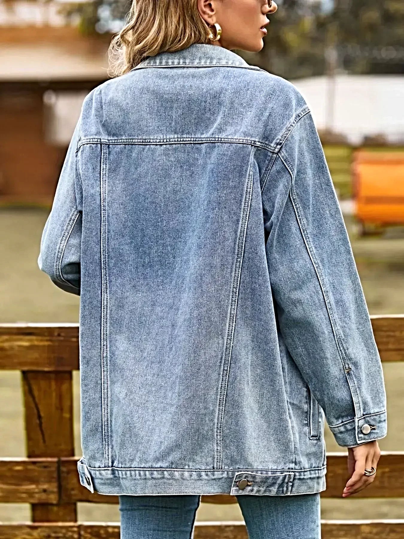 Button Down Washed Denim Jacket -