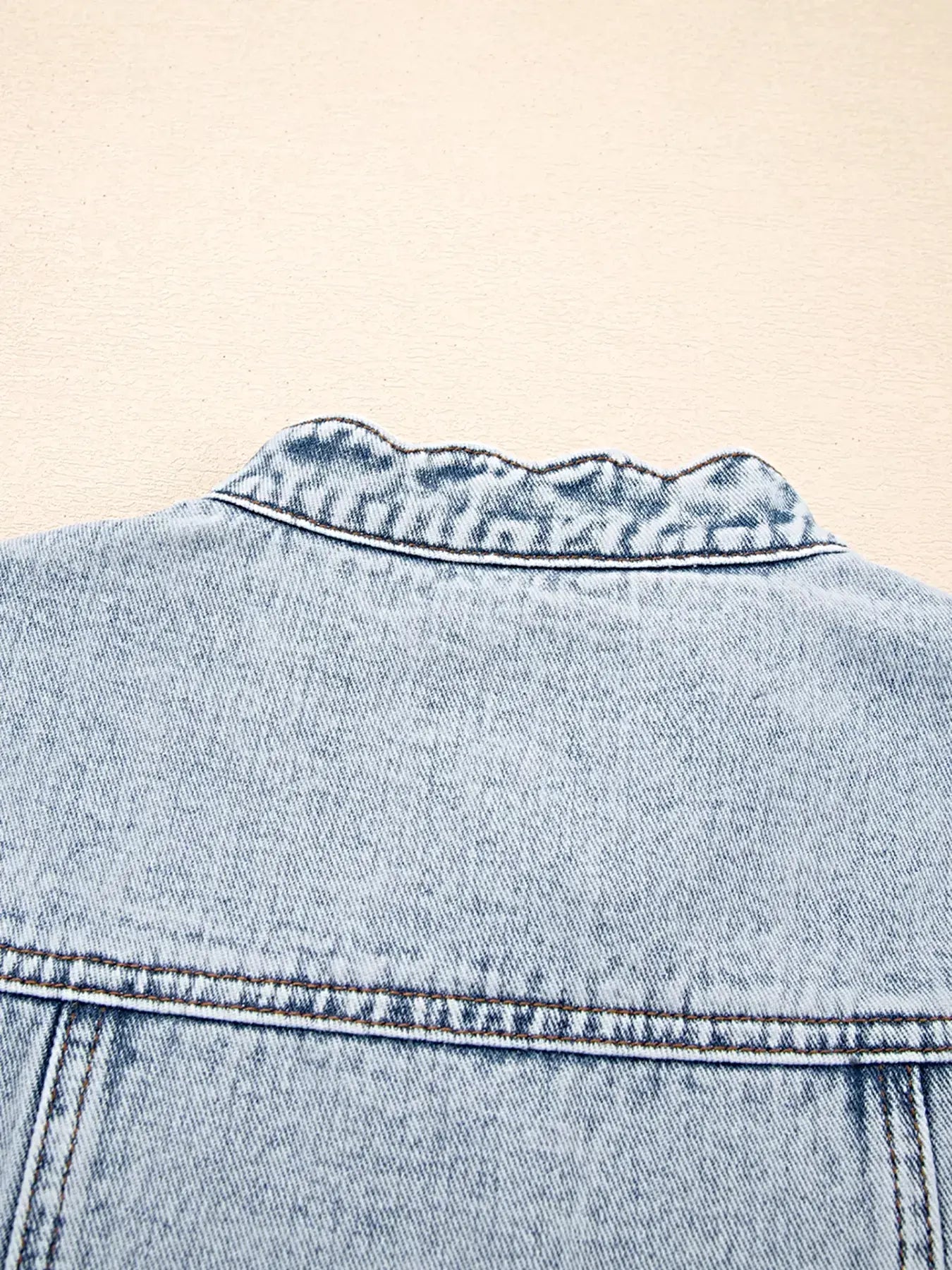 Scalloped Trim Patch Pocket Button Front Denim Vest -