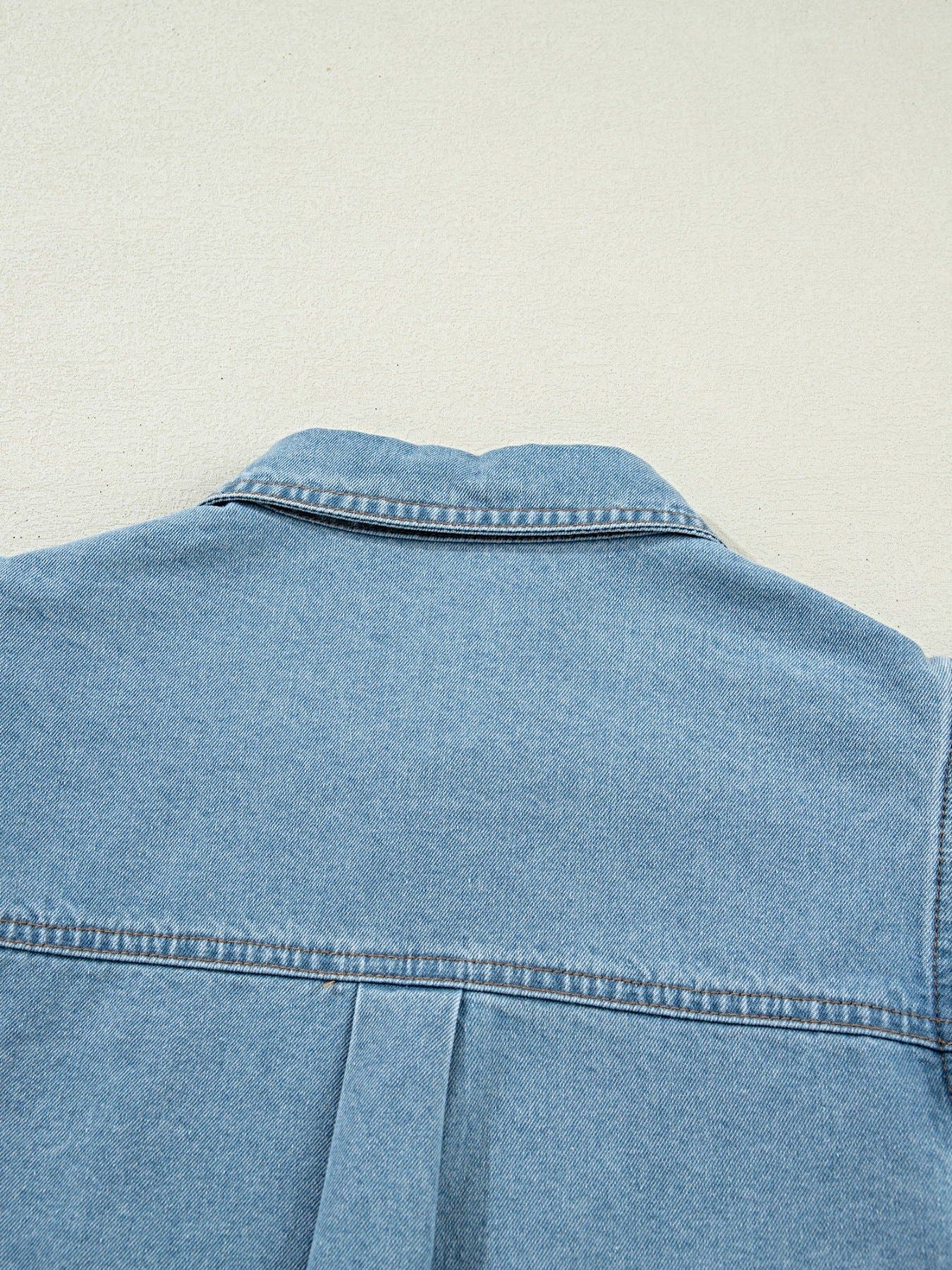 Ruffled Button-Down Denim Shirt -