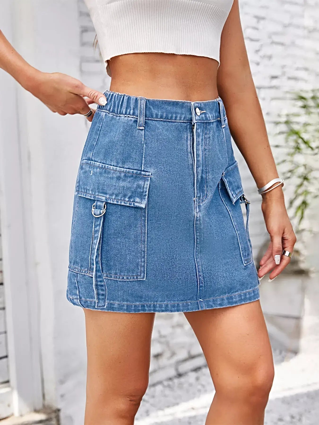 Casual Cargo Denim Skirt -
