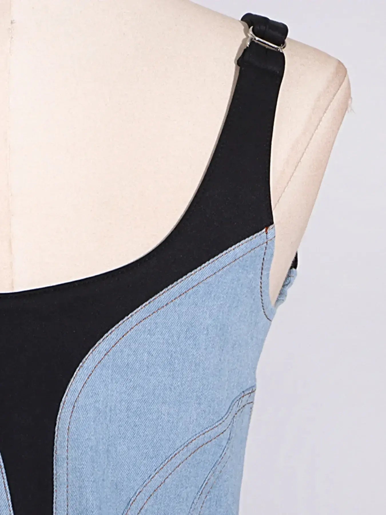 Contrast Adjustable Strap Denim Dress -