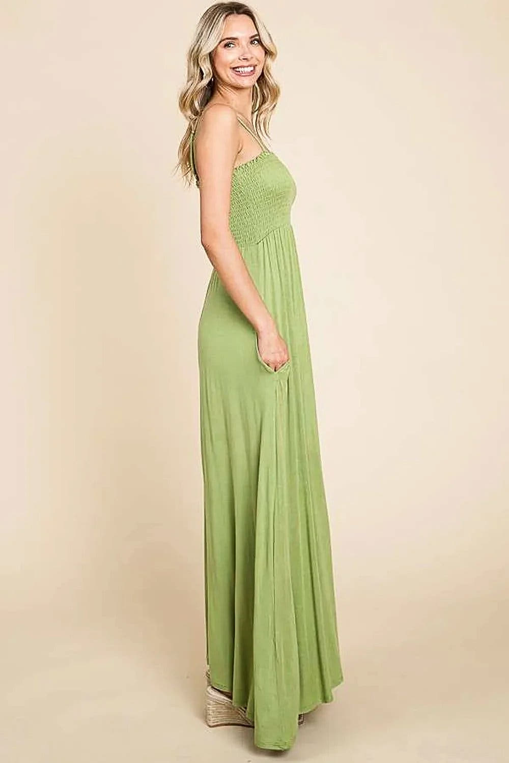 Culture Code Smocked Cami Maxi Dress With Pockets - Elegant, Flattering & Comfortable Trendsi