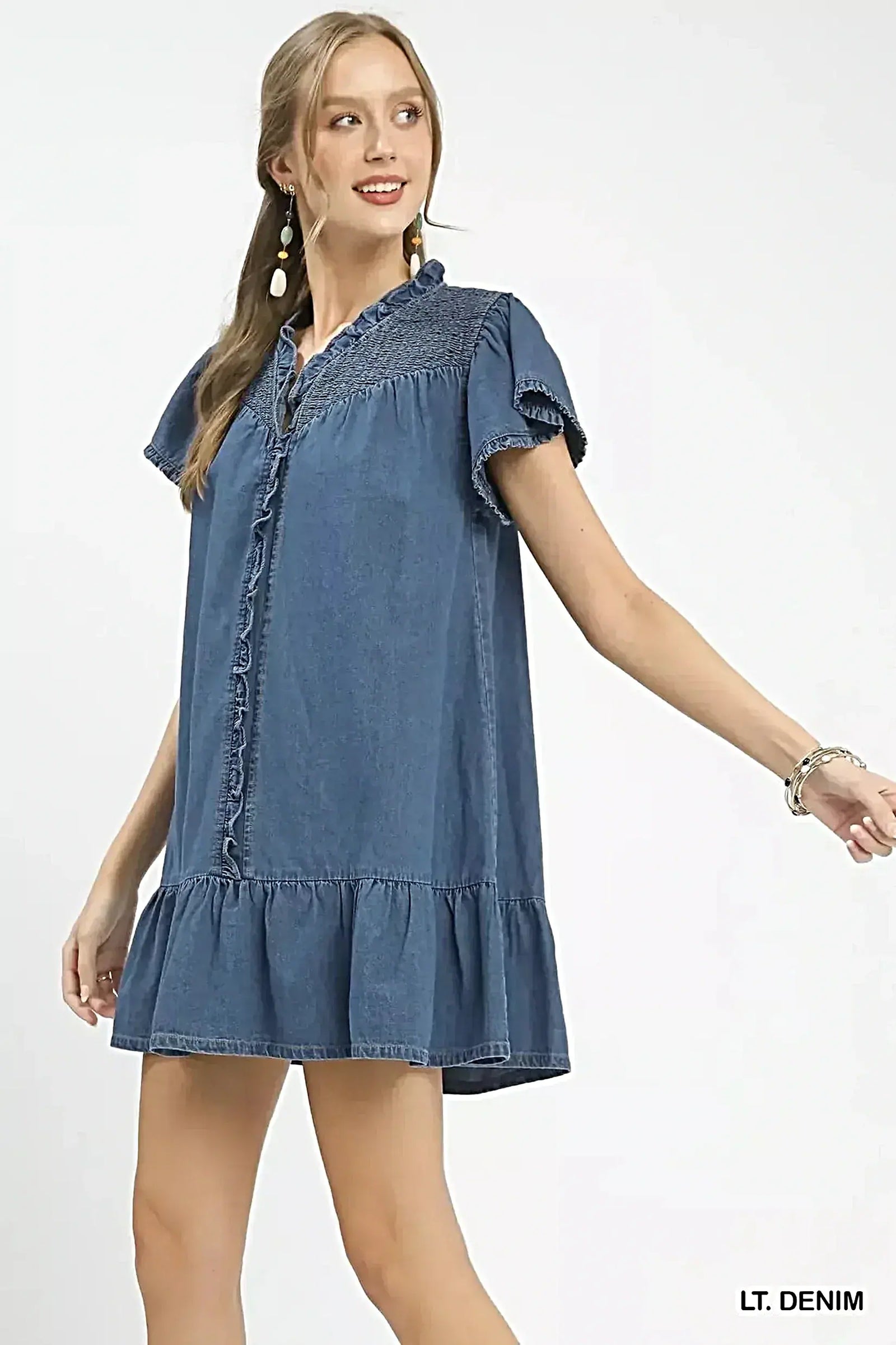 Umgee Ruffled Washed Denim Dress -