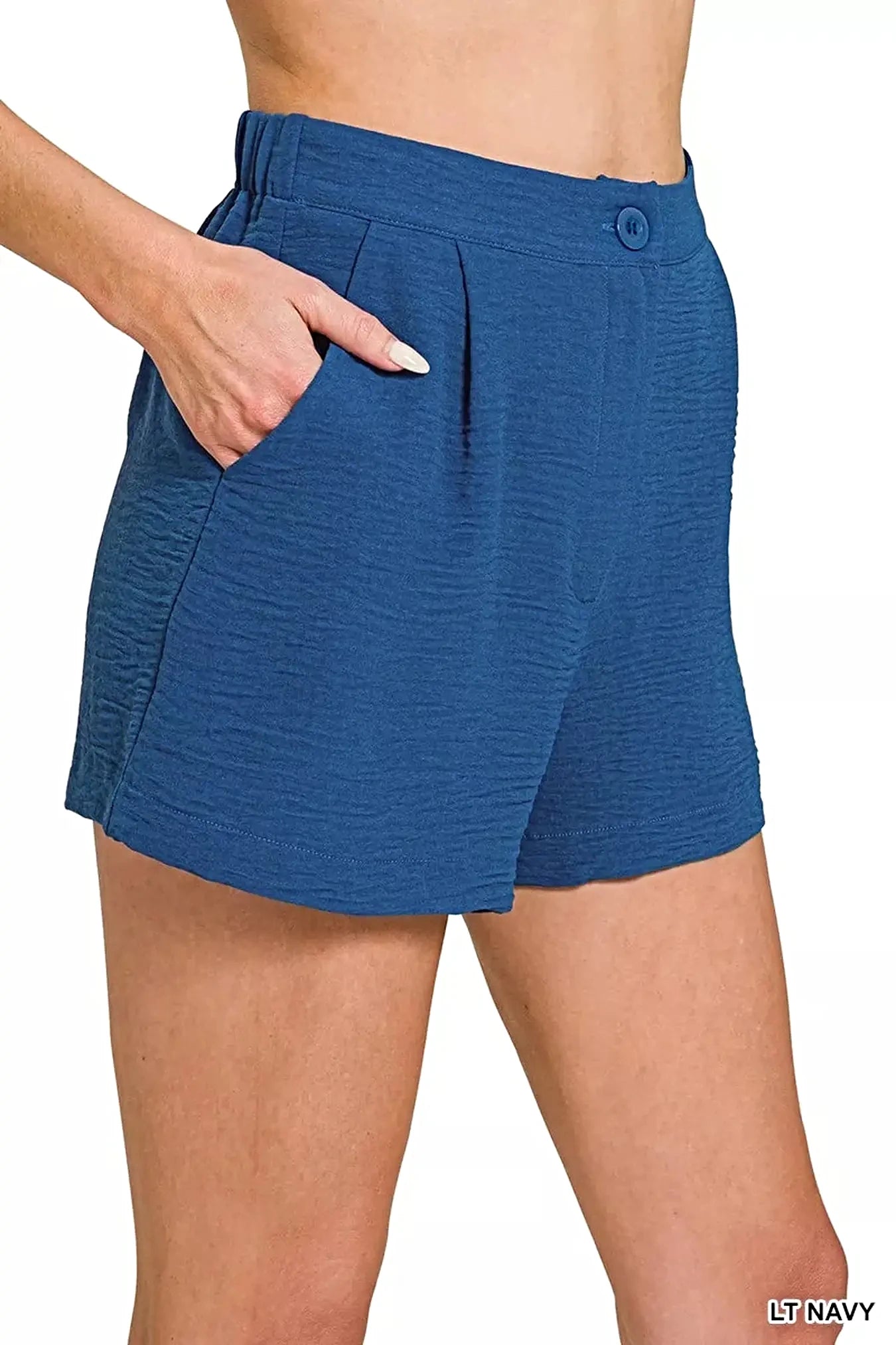 Zenana Woven Airflow Back Elastic Waist Shorts -