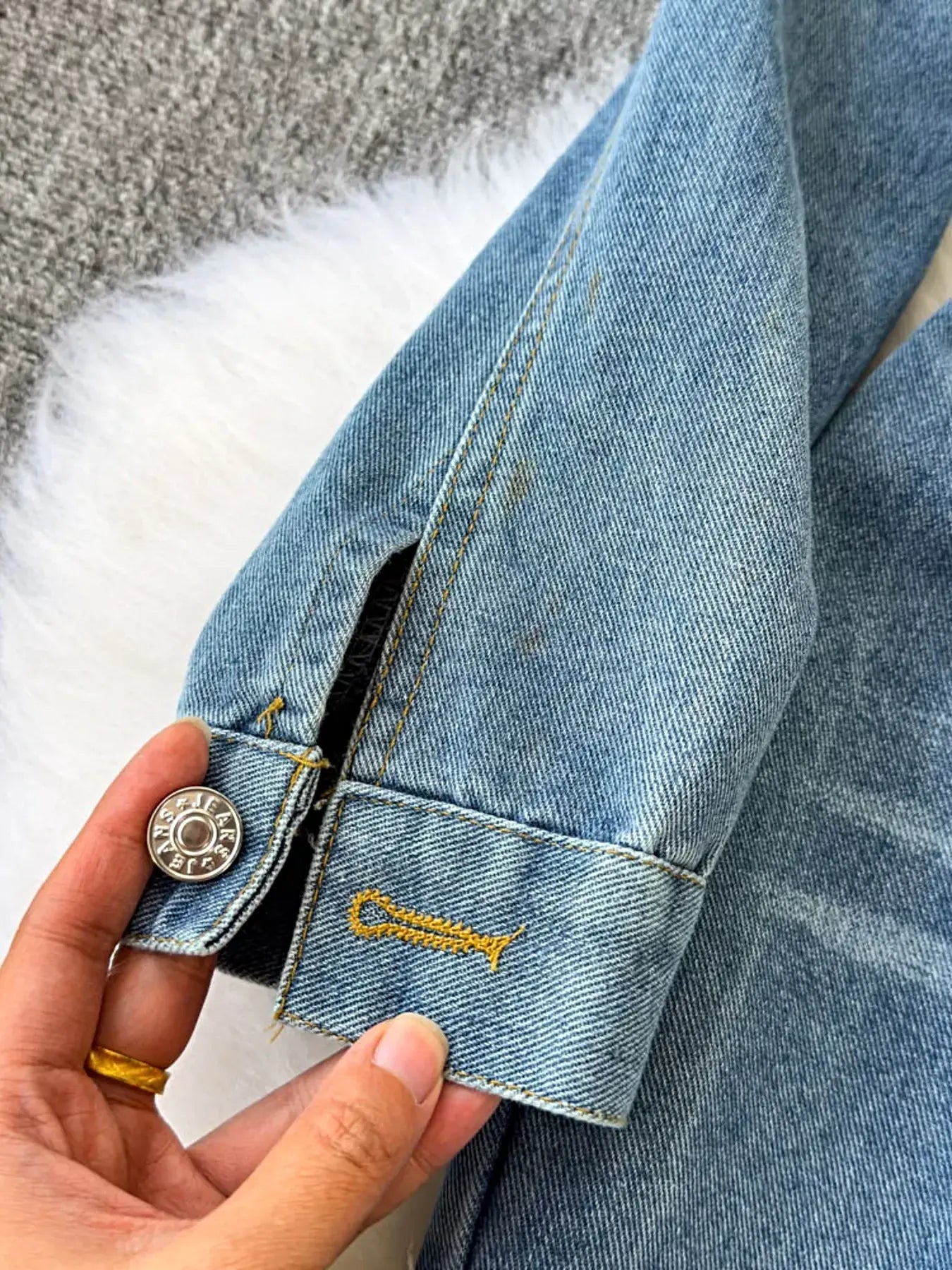 Button Front Wide Leg Denim Jumpsuit -