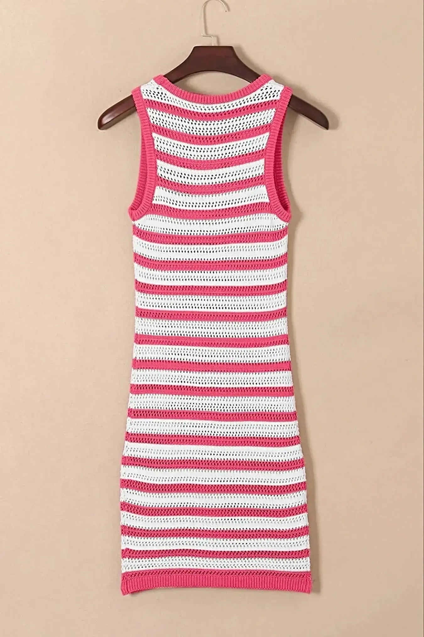 Stripe Hollowed Knit Sleeveless Sweater Dress -