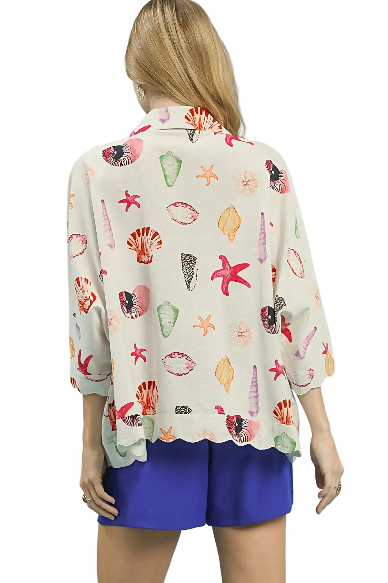 Umgee Seashell & Starfish Print Button-Down Top -