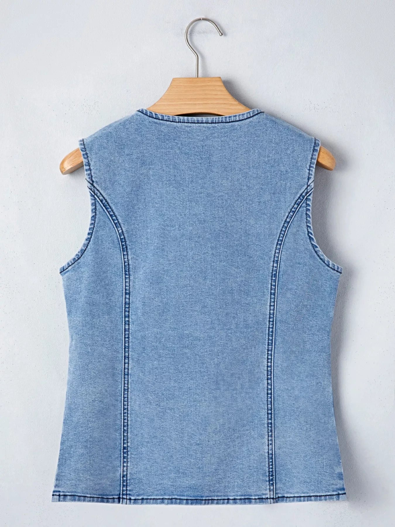 Buttoned Front Slit Denim Vest -