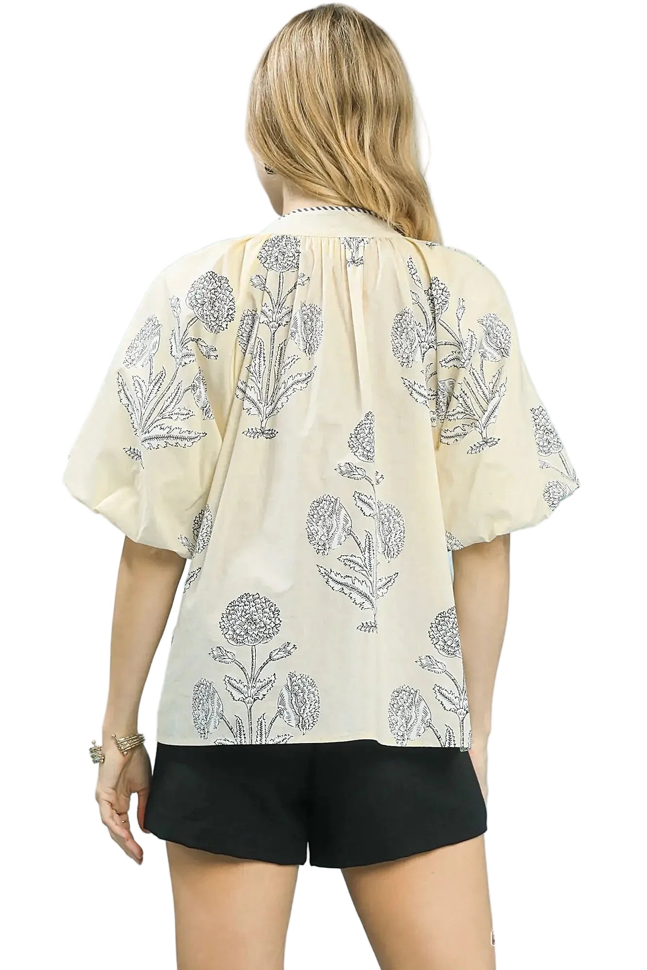 Umgee Floral Print V-Neck Top -