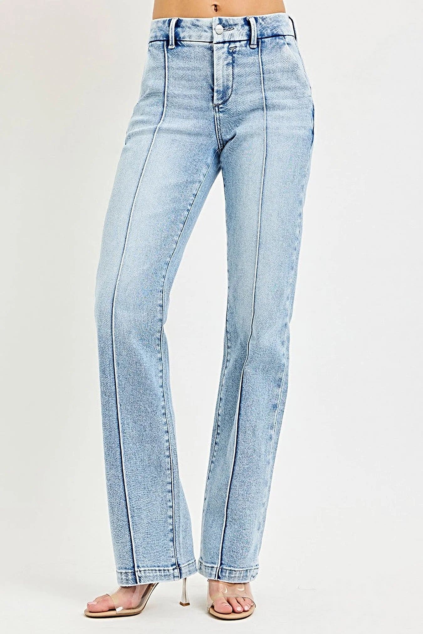 RISEN Tummy Control High Rise Straight Pin Tuck Jeans -