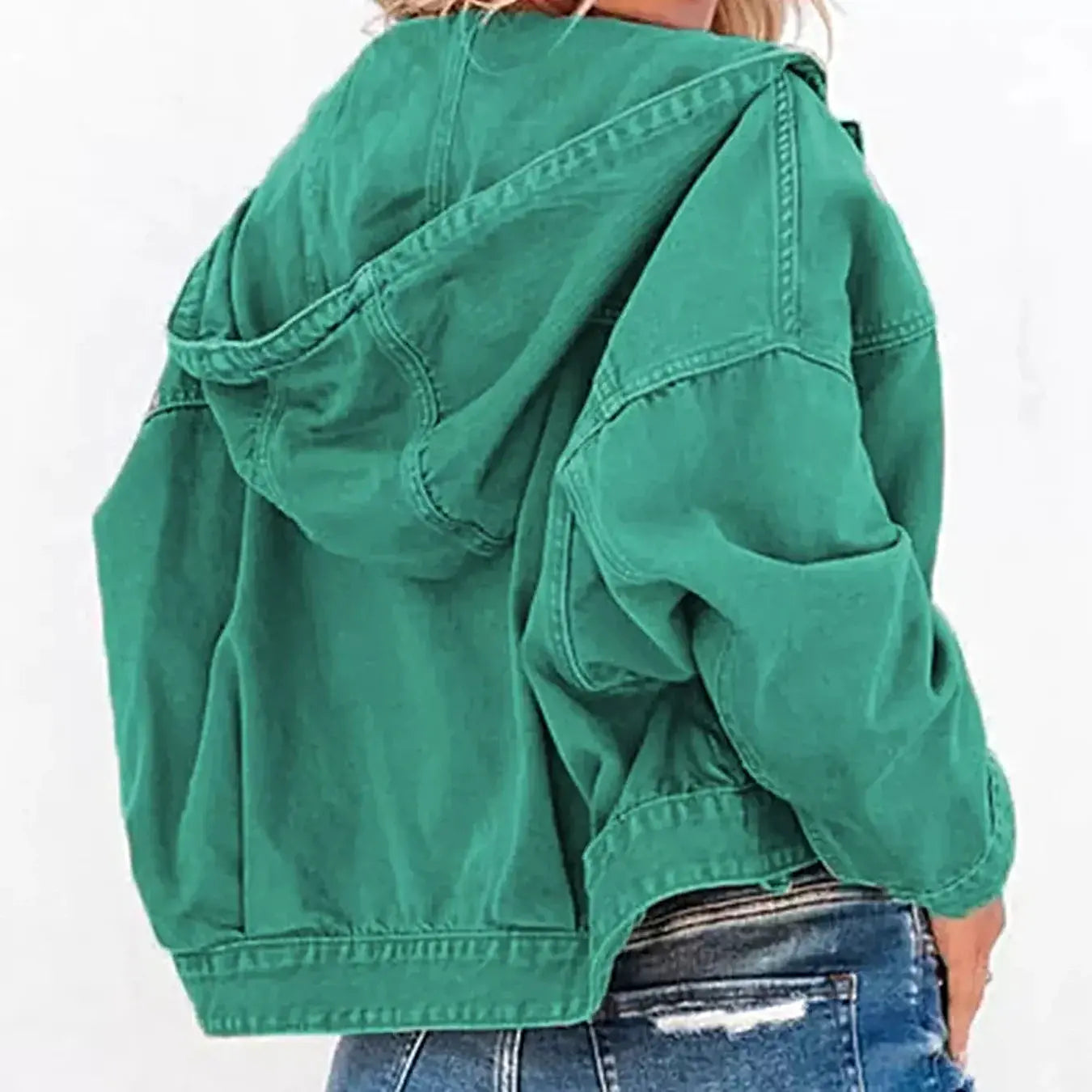 Hooded Dropped Shoulder Denim Jacket -