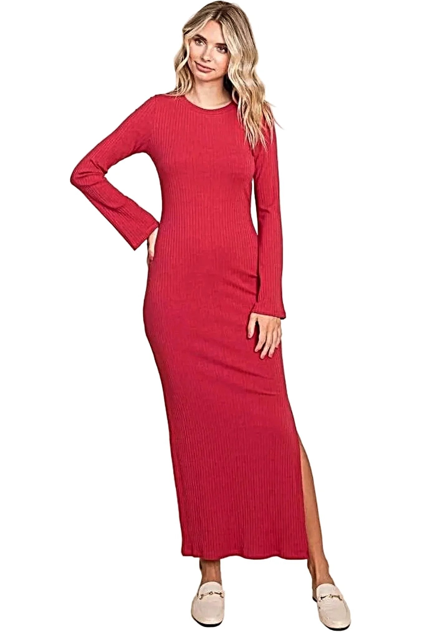 Elegant Bodycon Maxi Dress with Round Neck and Bell Sleeves - Perfect for Special Occasions -