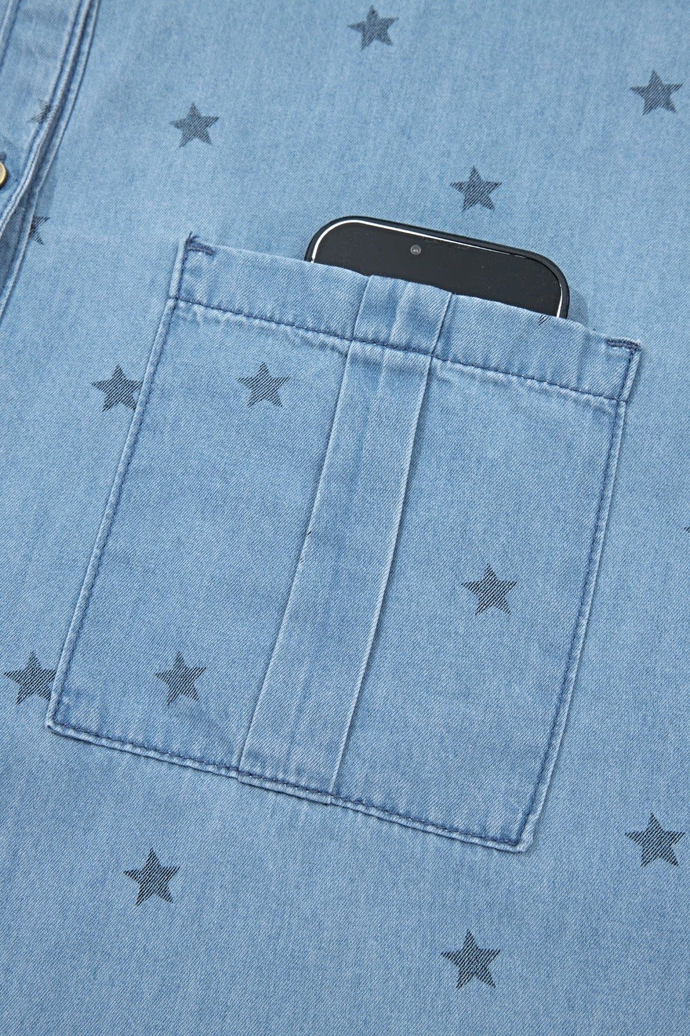 Double Chest Pocket Short Sleeve Denim Shirt -