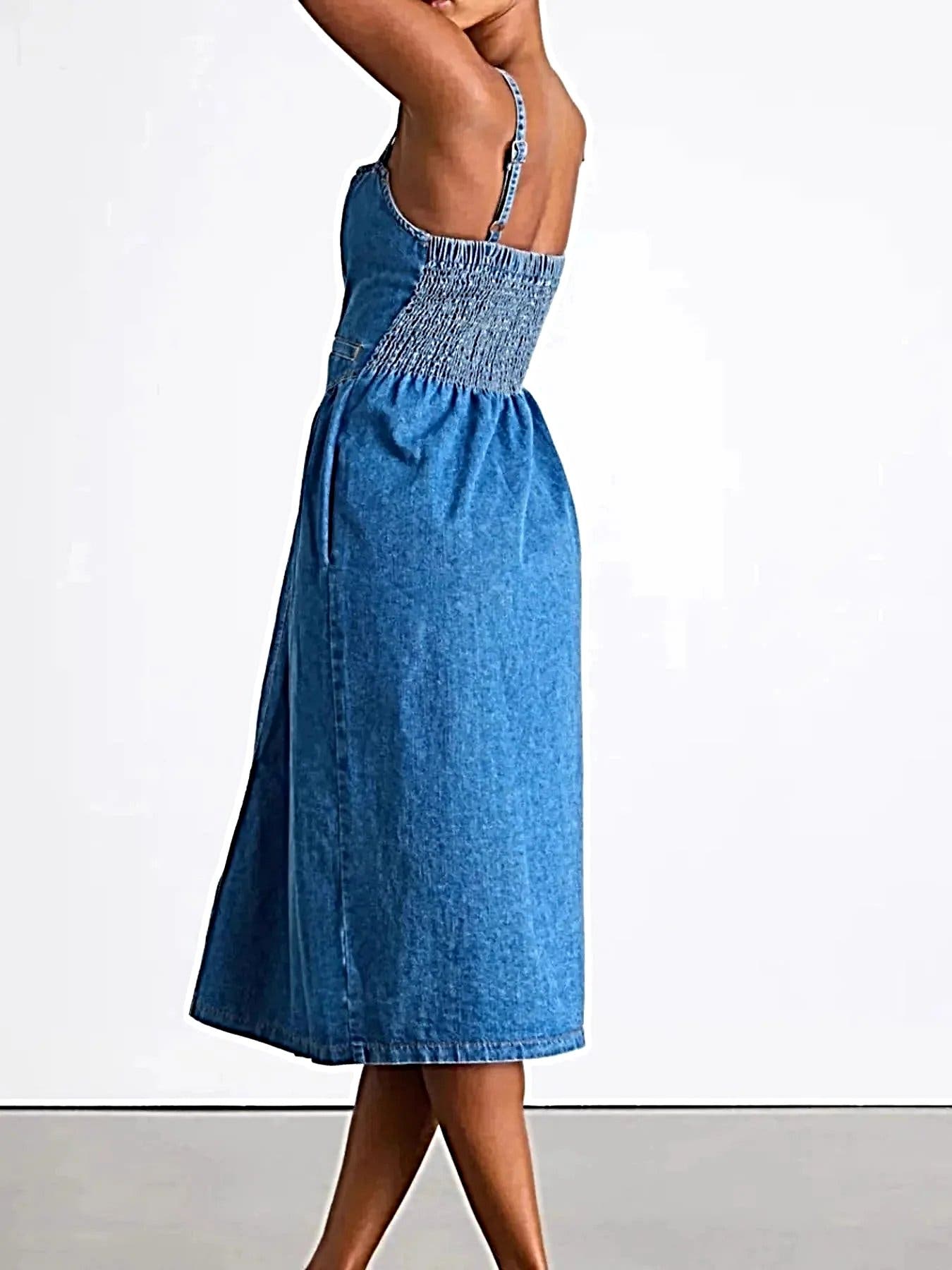 Button-Front Midi Denim Dress -