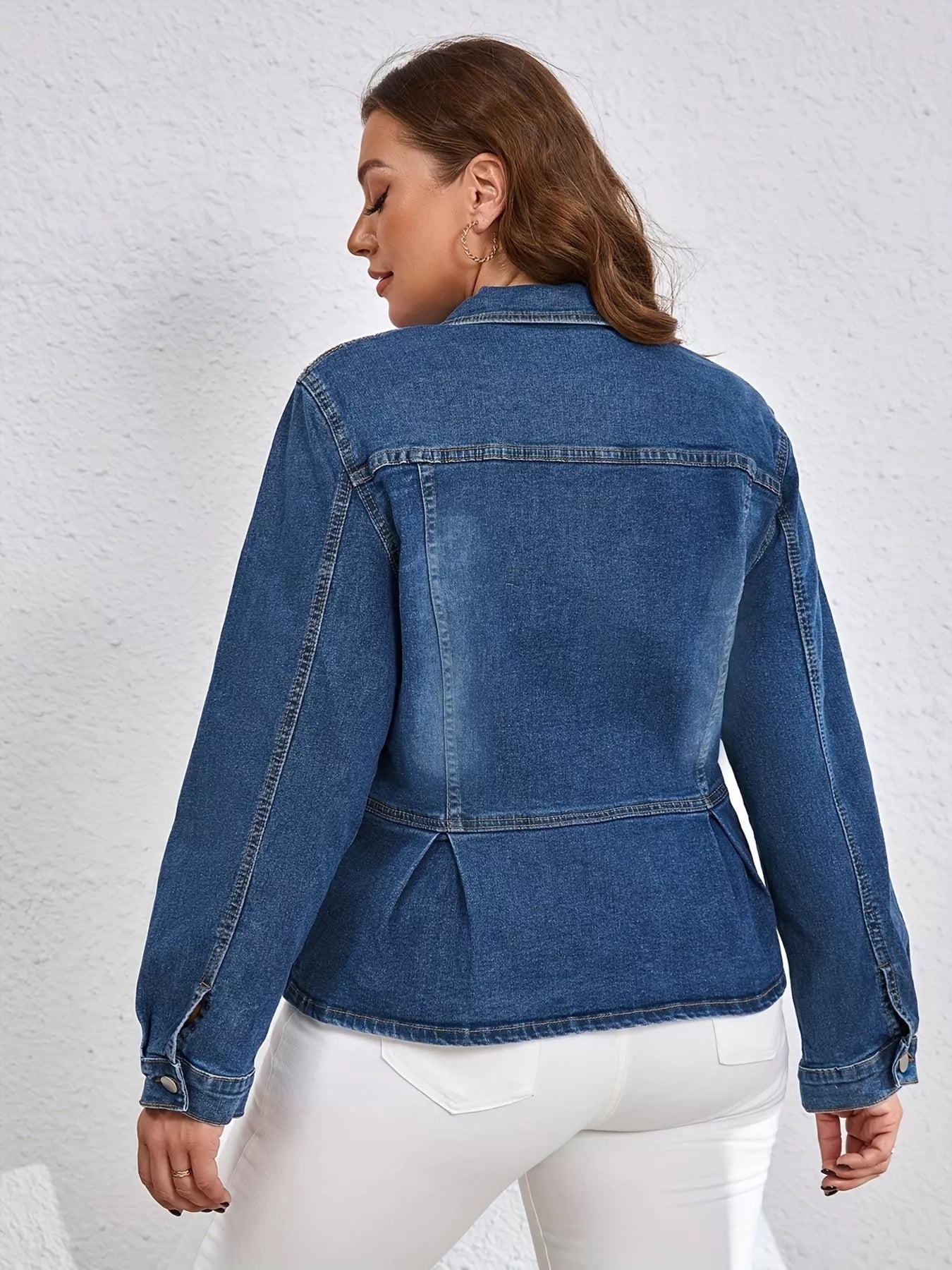 Plus Size Button-Up Peplum Denim Jacket -