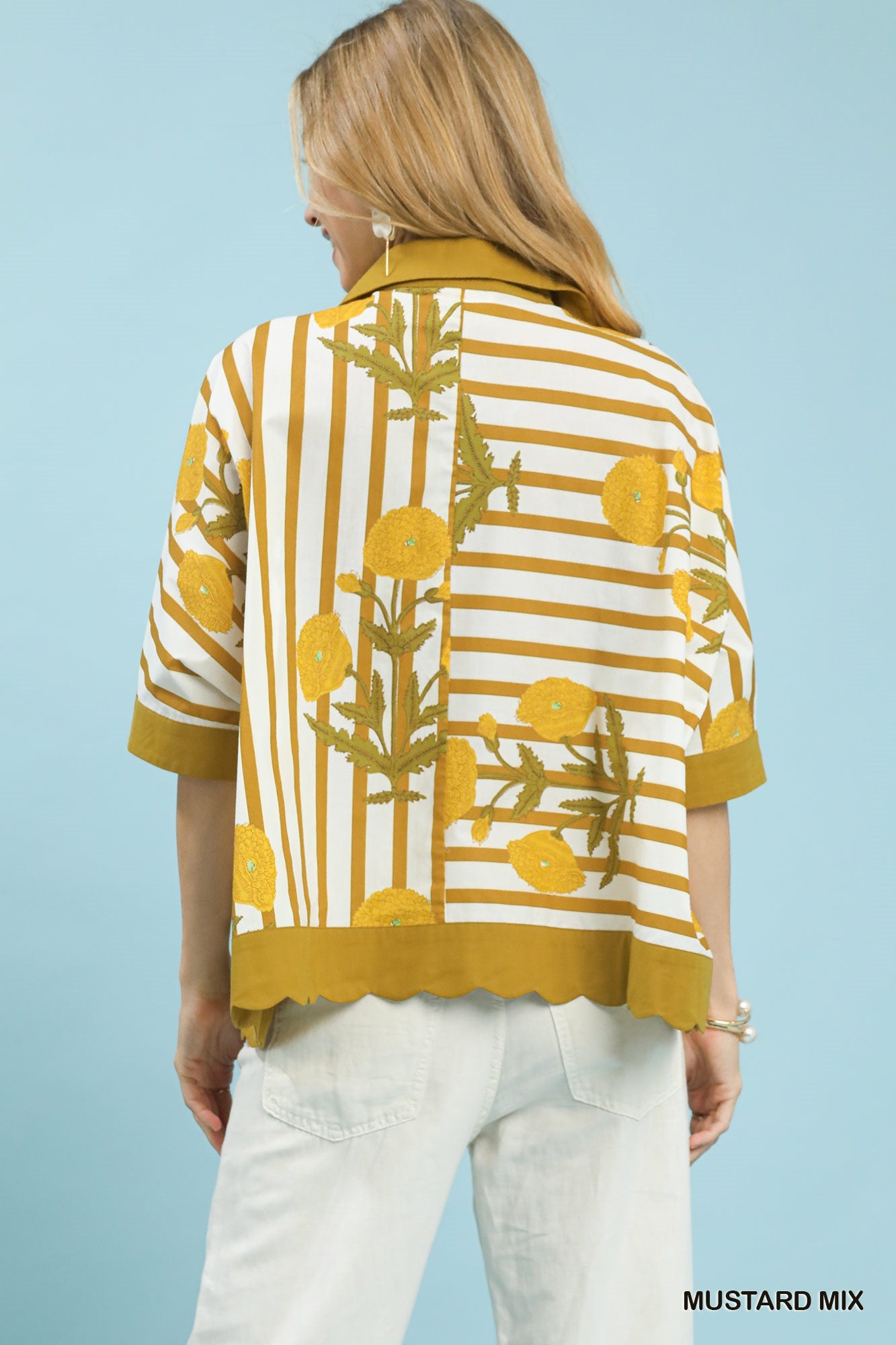 Umgee Mix Floral Stripe Button Down Top -