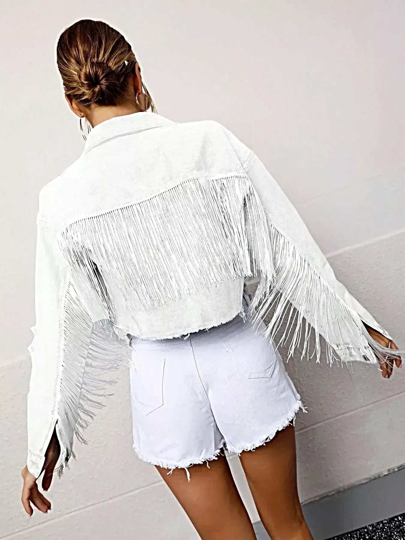 Fringed Cropped Denim Jacket -
