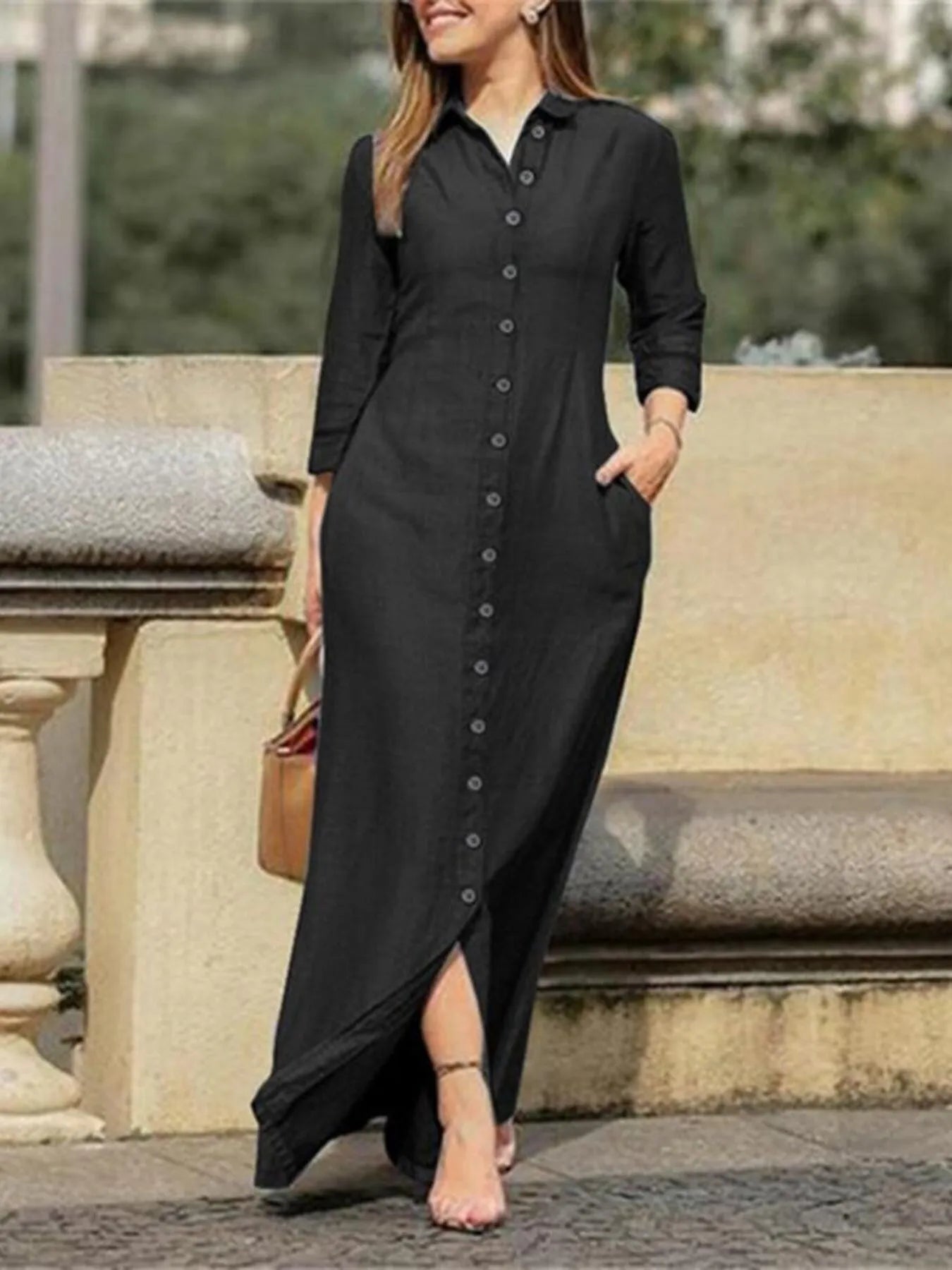 Full Size Button-Down Maxi Denim Dress Plus Size -