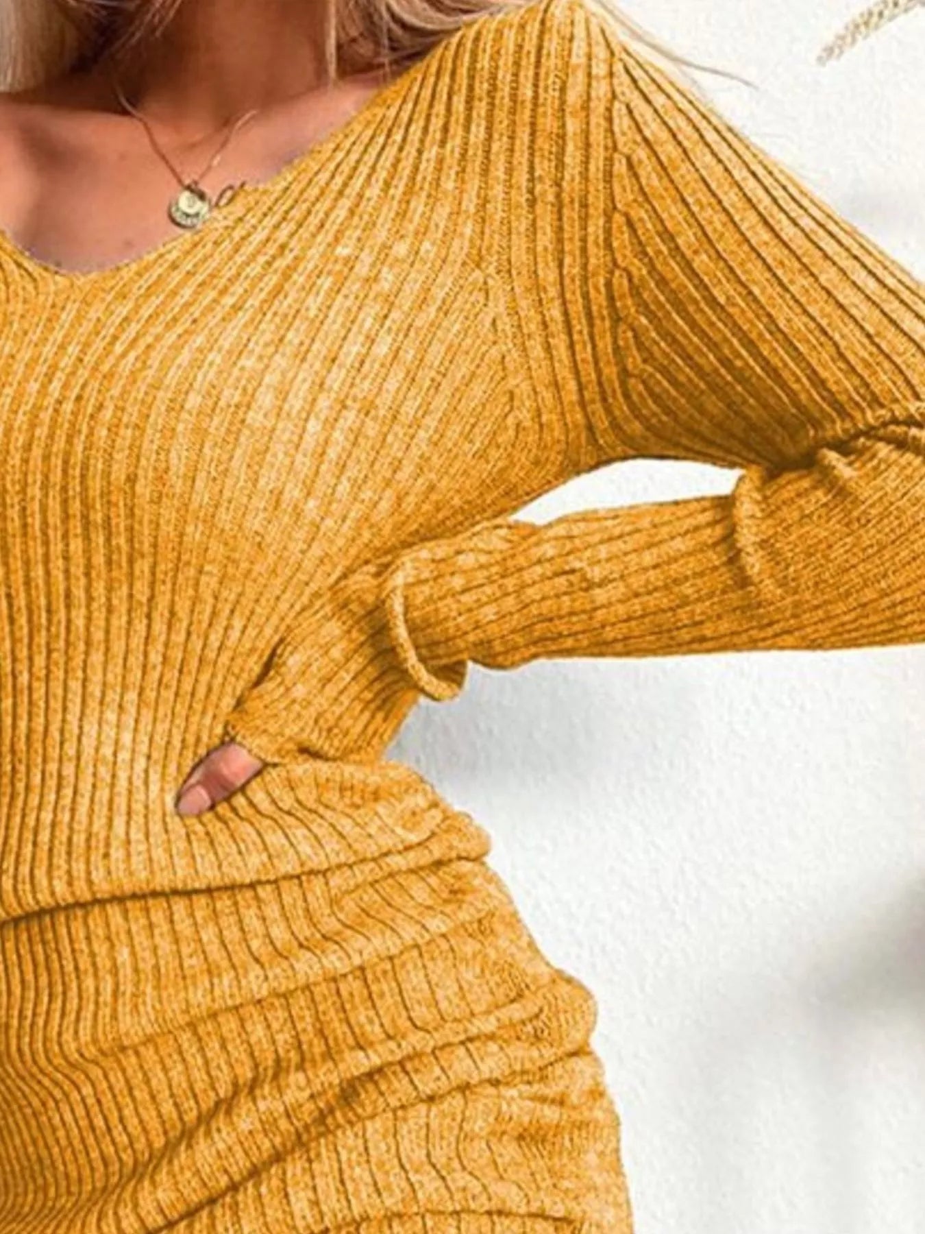 Full Size Ribbed Knit Drawstring Bodycon Sweater Dress Plus Size -