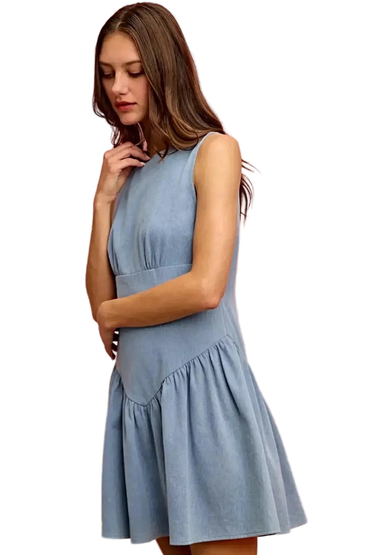 SO ME Fit And Flare Sleeveless Denim Mini Dress -