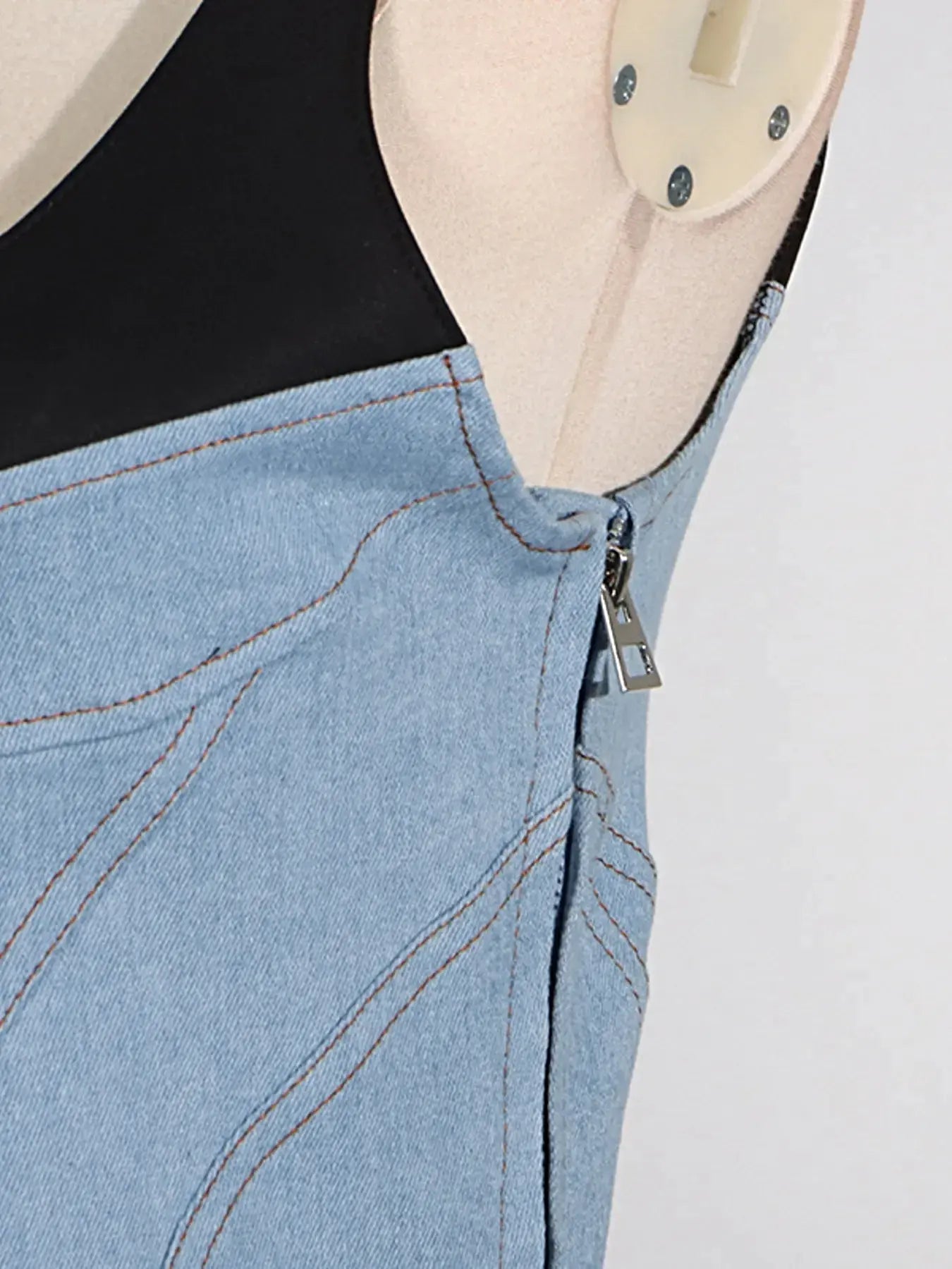 Contrast Adjustable Strap Denim Dress -