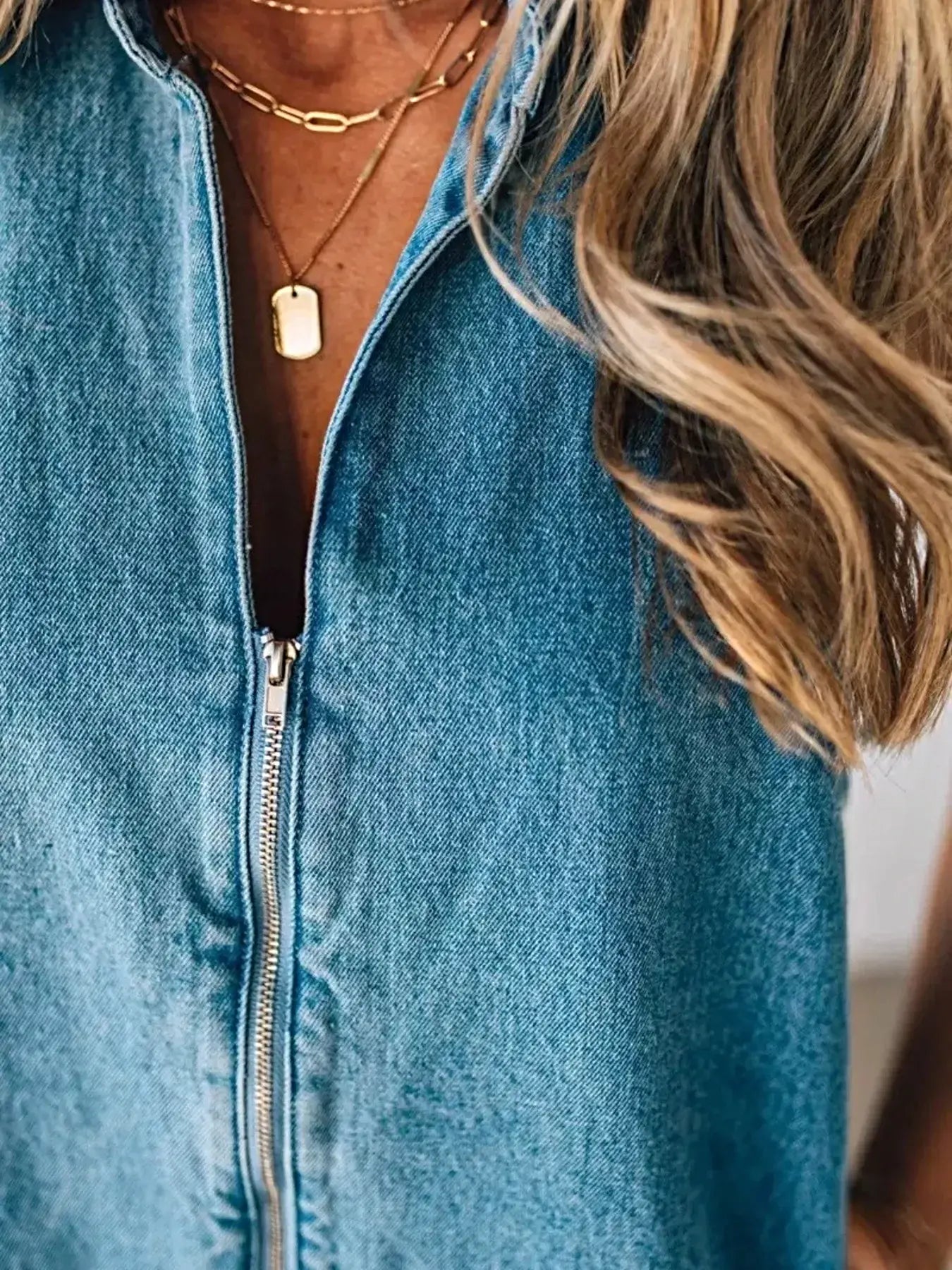 Sleeveless Zip-Up Denim Romper -