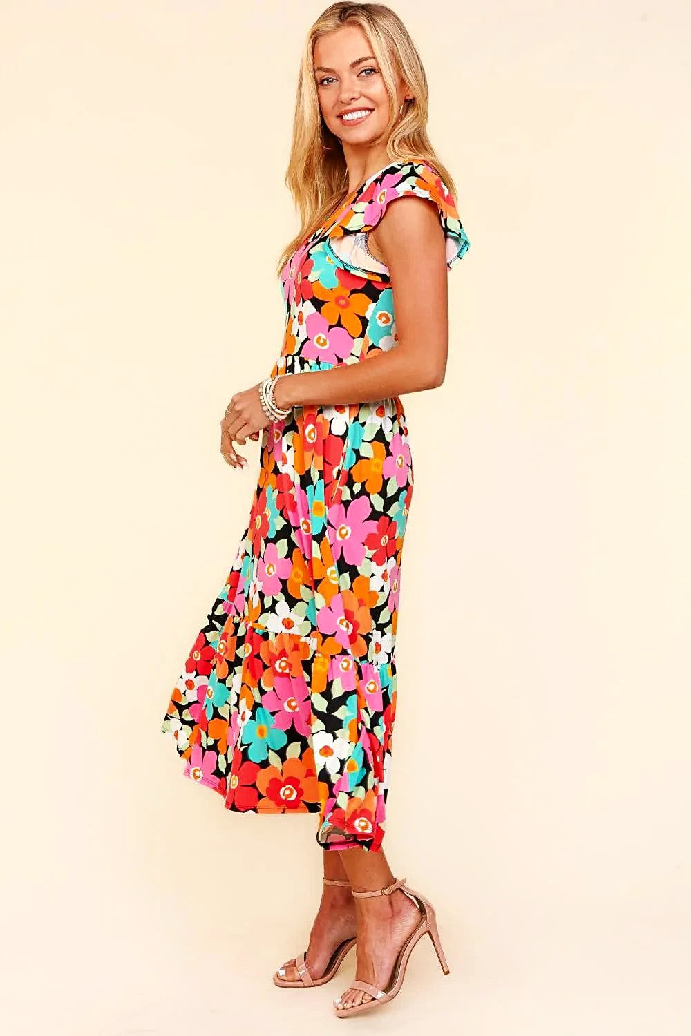 Haptics Floral Midi Dress with Side Pockets -