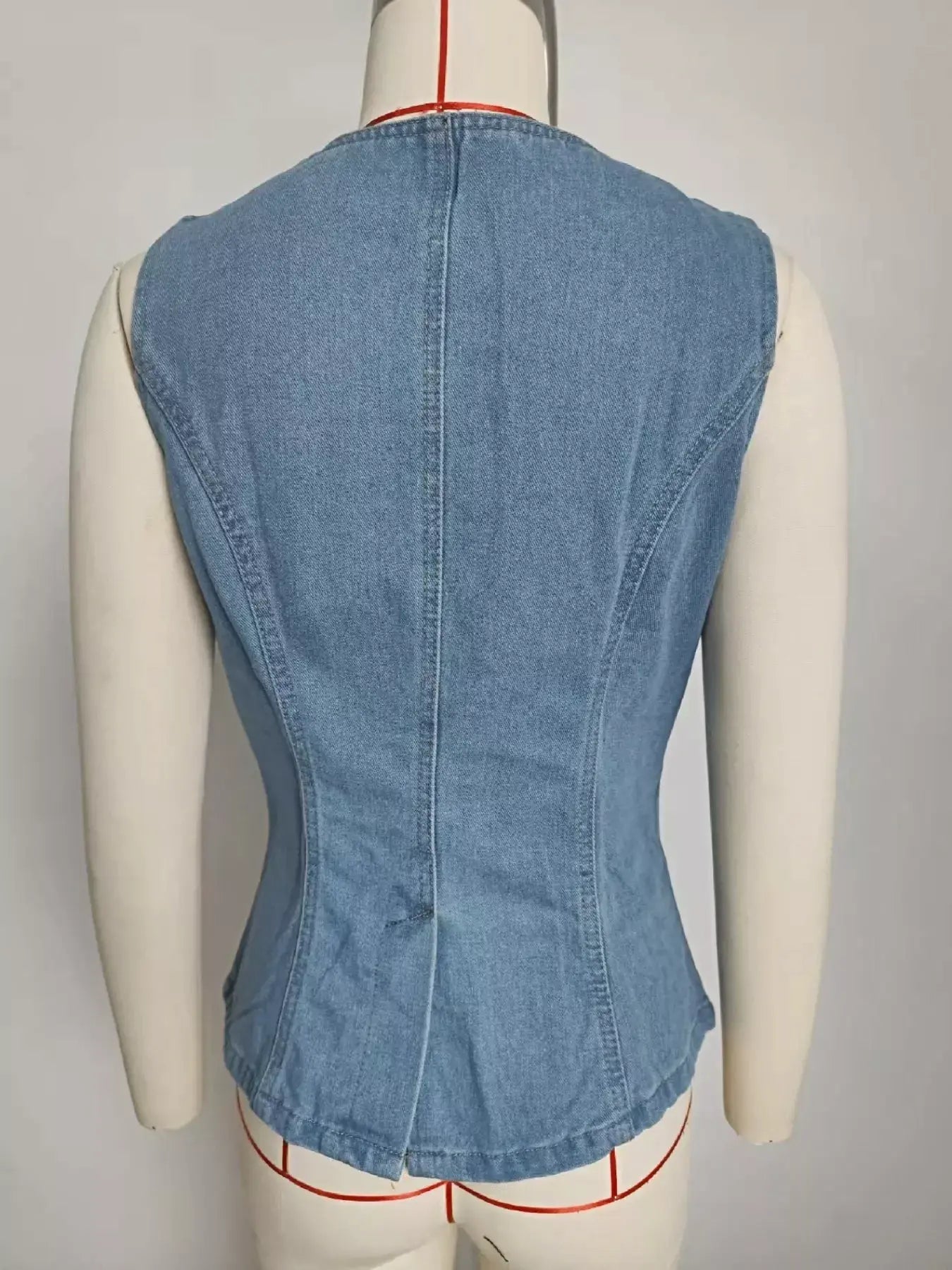 Sleeveless Button-Front Vest and Pants Denim Set -