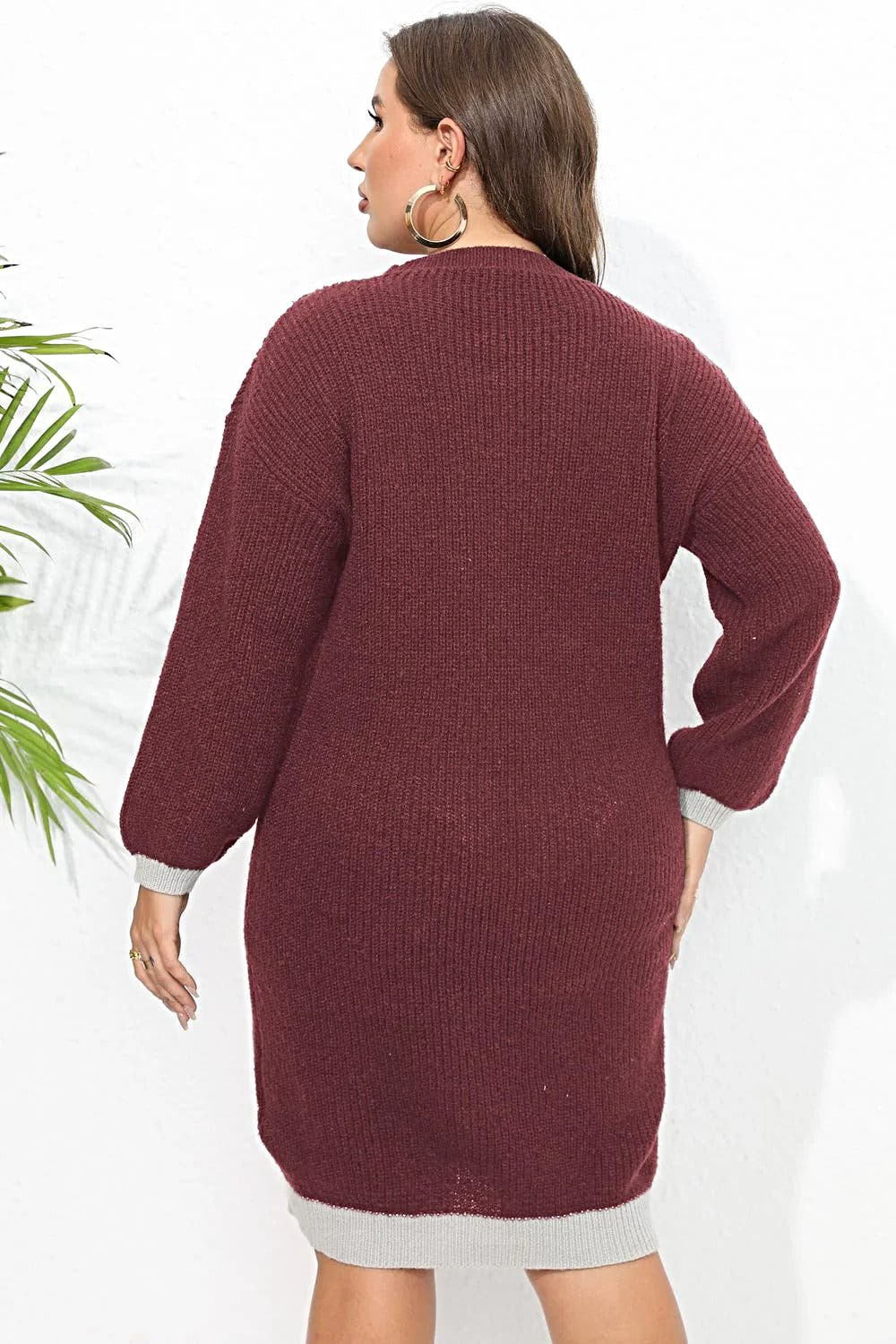 Plus Size Long Sleeve Sweater Dress Trendsi