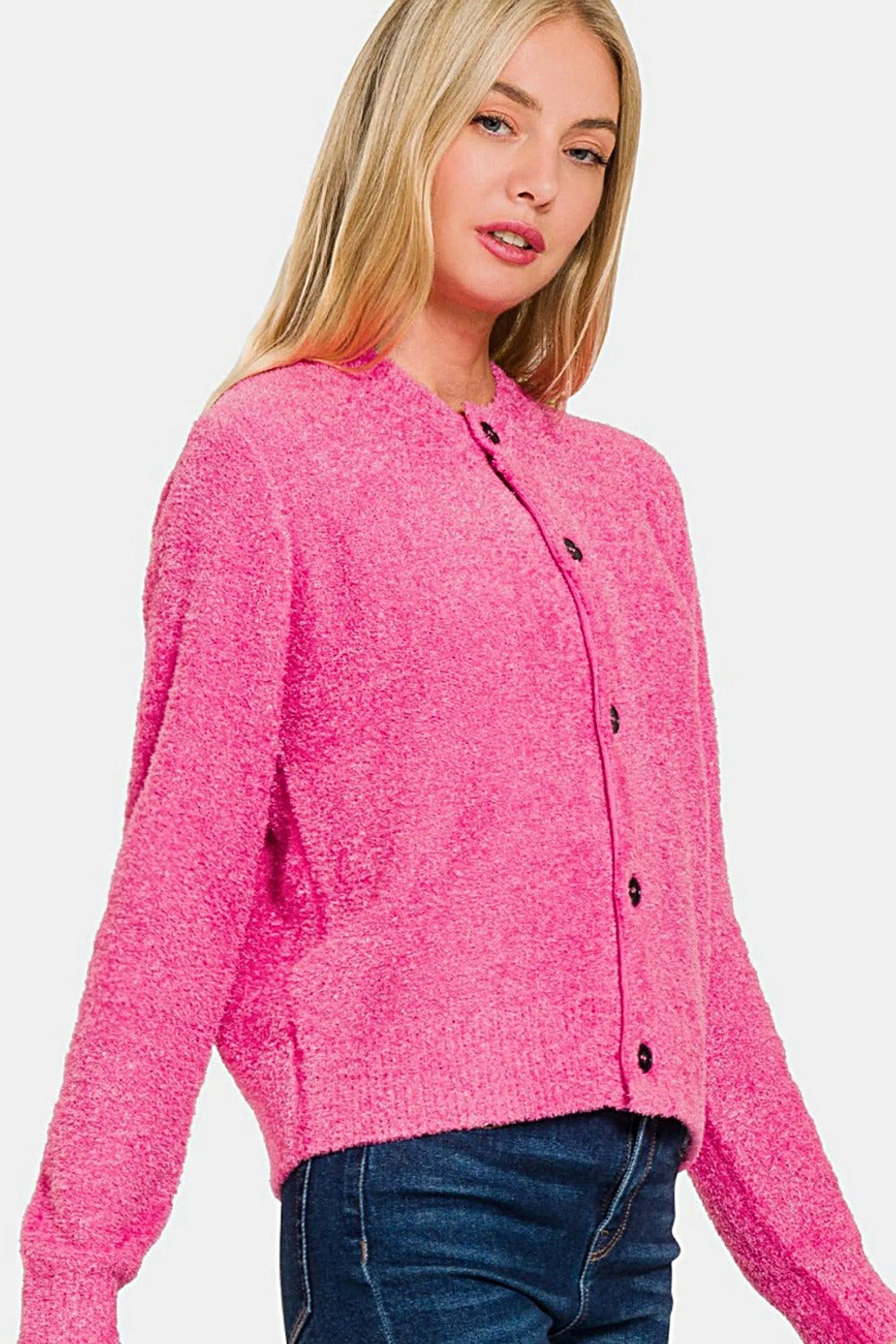 Elegant 3/4 Sleeve Button Down Cardigan - Timeless Knitted Sweater for All Occasions Trendsi