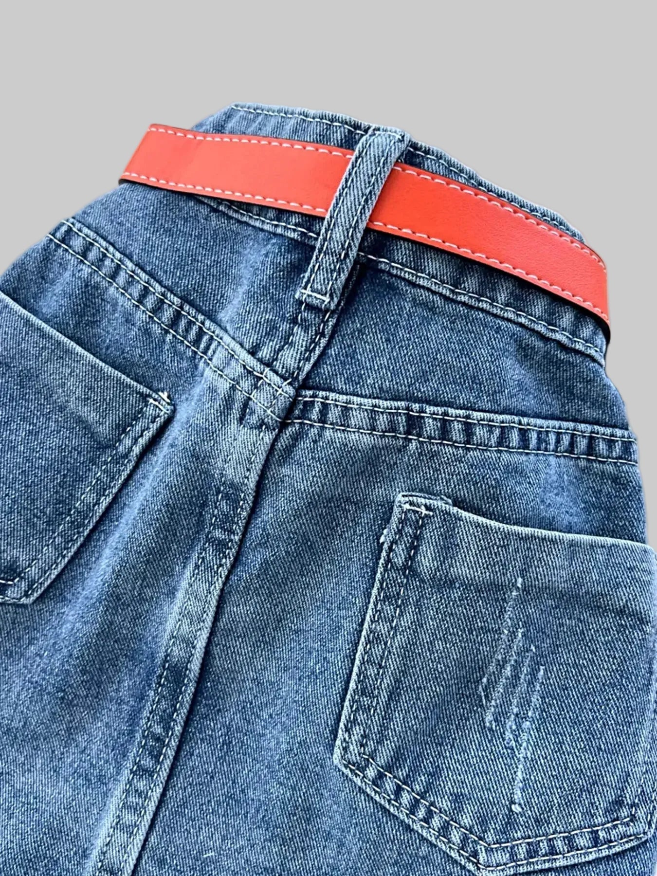 Full Size Striped Patchwork Denim Skirt Plus Size -
