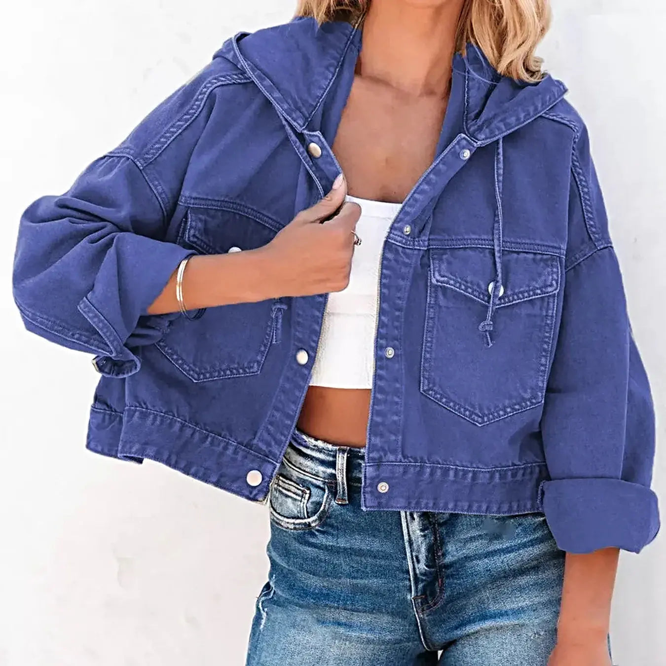 Hooded Dropped Shoulder Denim Jacket -