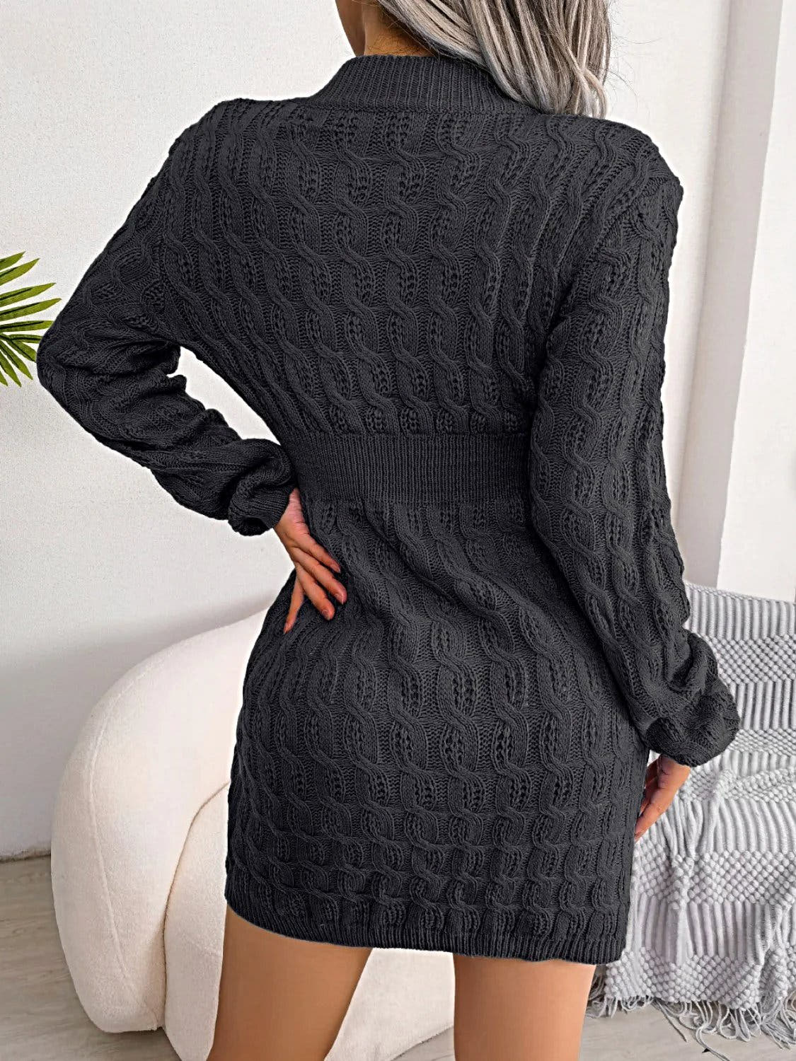 Luxury Cable Knit Sweater Dress with Round Neck and Mini Wrap Design – High-Quality Acrylic Trendsi