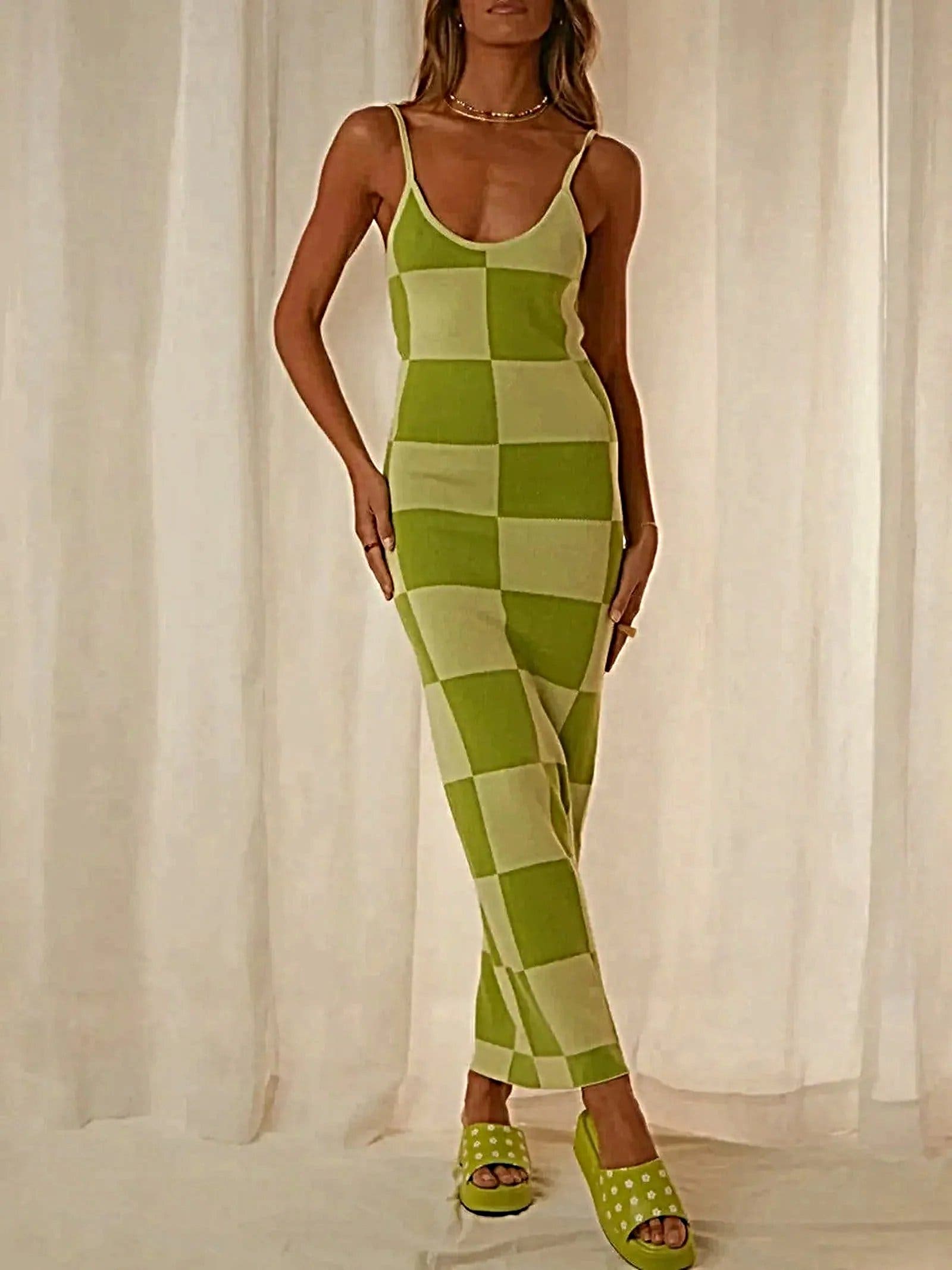 Spaghetti Strap Maxi Sweater Dress - Highly Stretchy, 100% Polyester, Machine Washable -