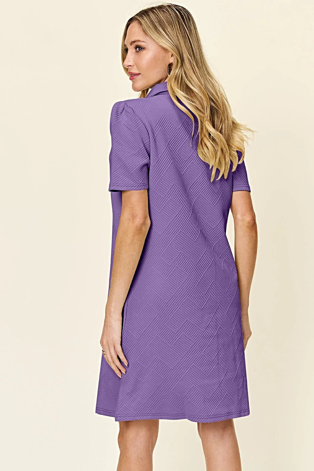 Elegant Double Take Short Sleeve Collar Dress - Textured Opaque Design, Slightly Stretchy, Machine Washable Trendsi