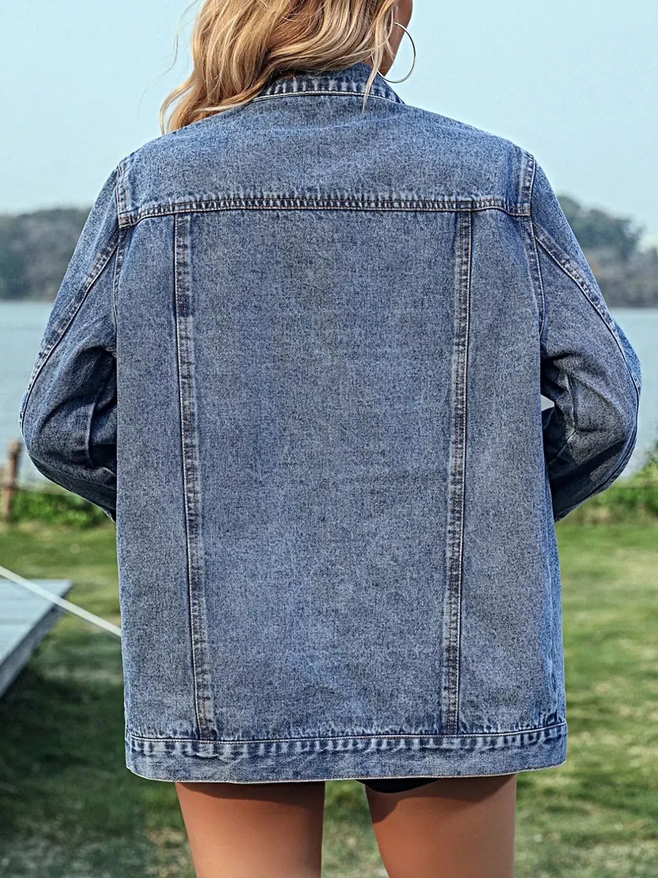 Studded Button Up Denim Jacket -