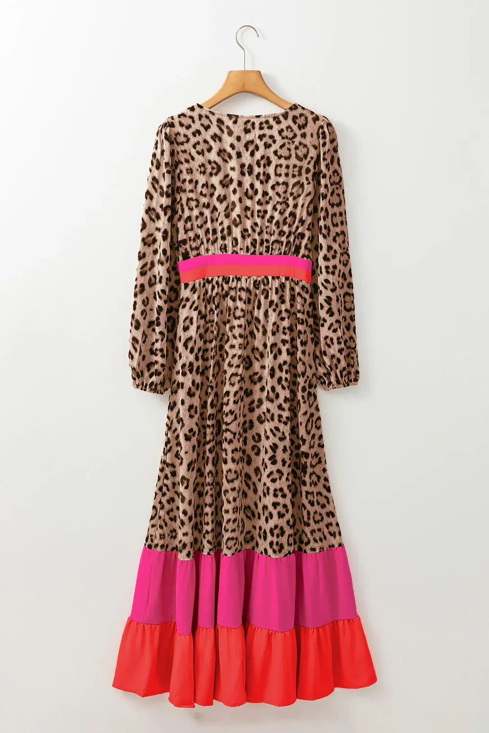 Leopard V-Neck Long Sleeve Maxi Dress Trendsi