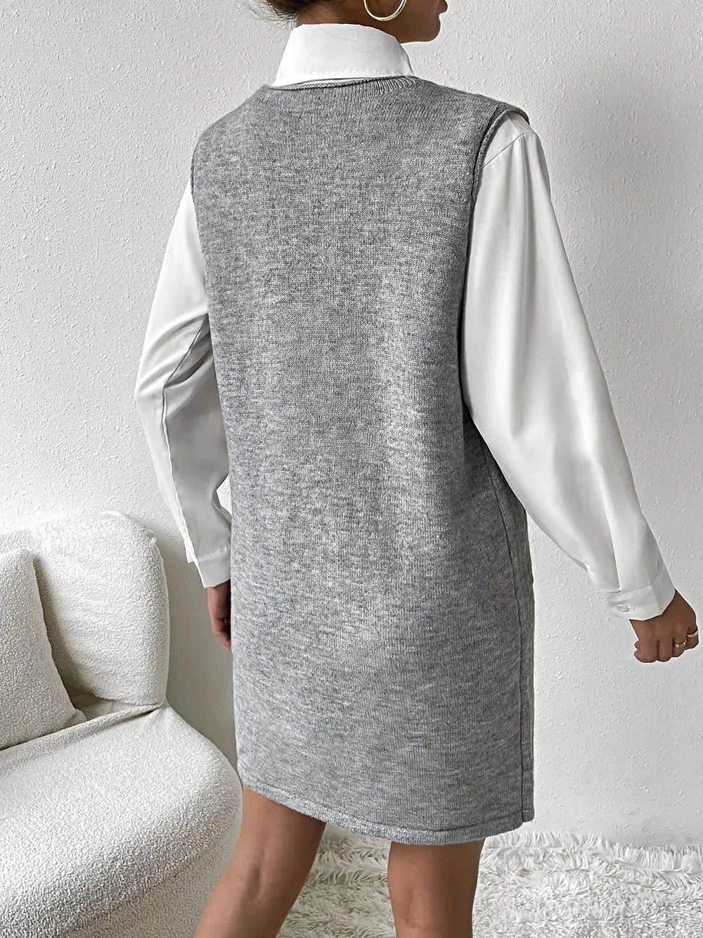 V-Neck Sleeveless Sweater Dress with Pockets -
