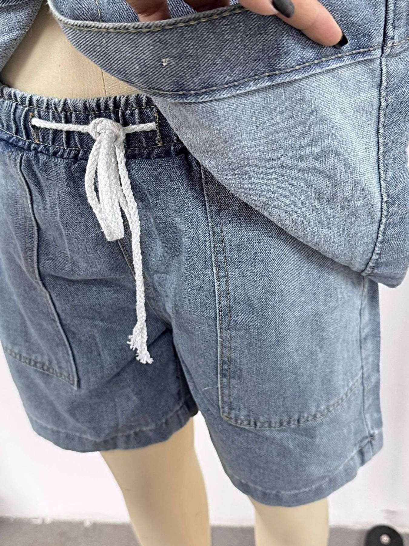 Button Up Short Sleeve Top and Shorts Denim Set -