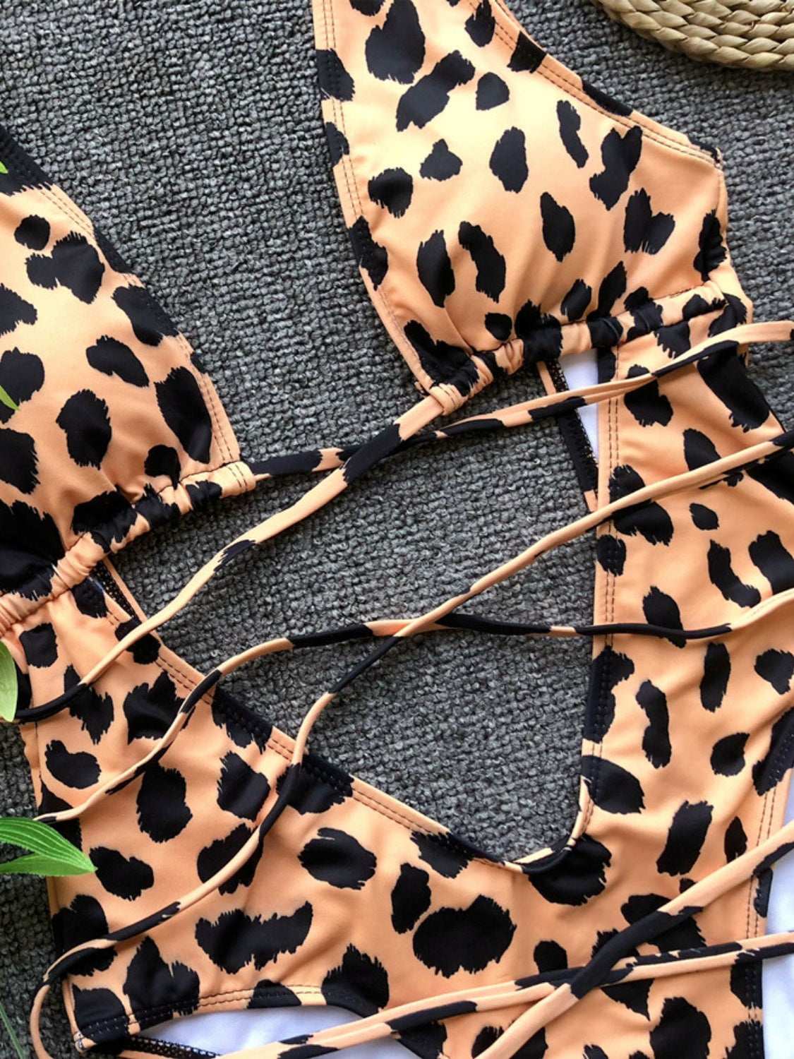 Lace-Up Backless Plunge One-Piece Swimwear Trendsi