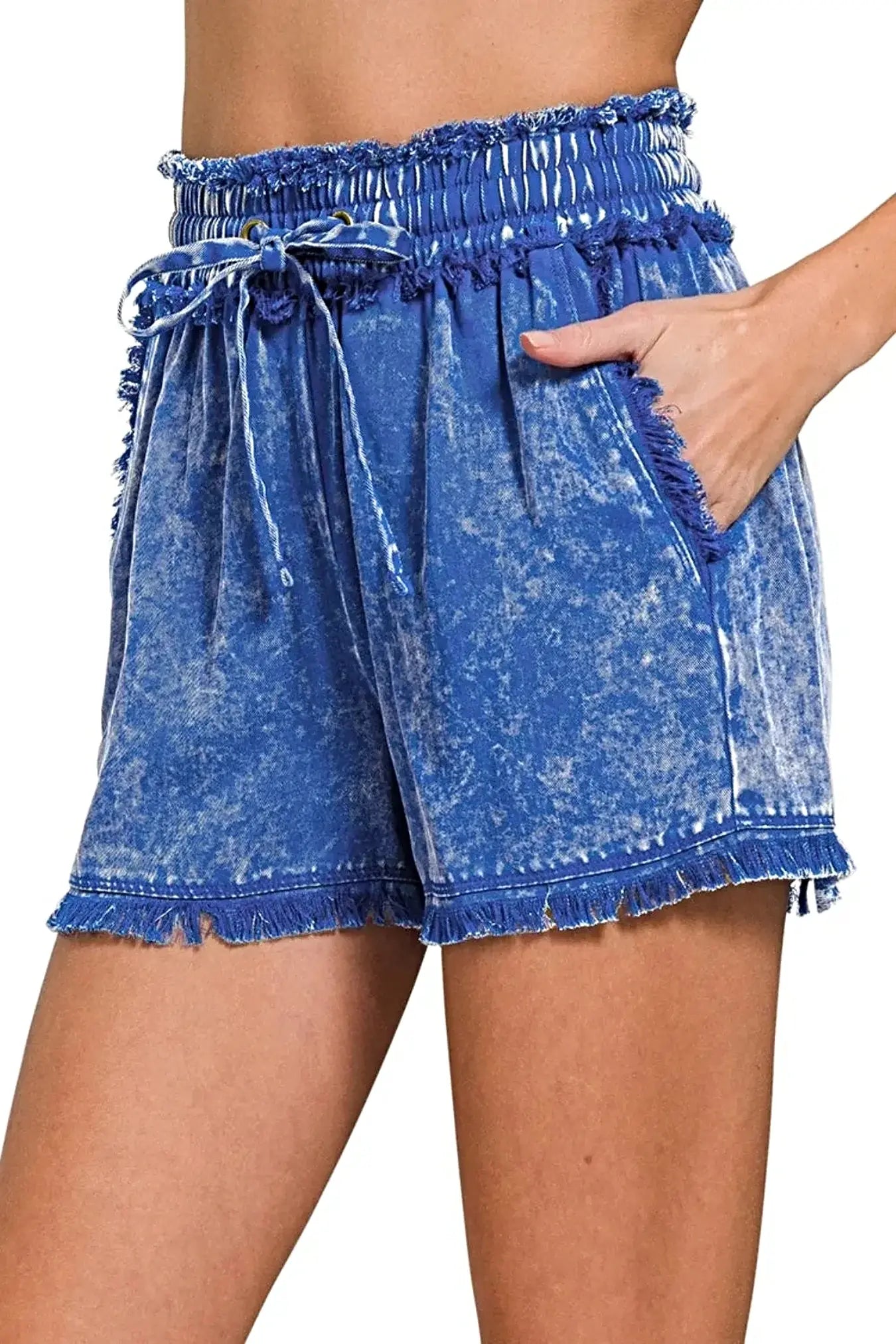 Zenana Mineral Frayed Hem Washed Shorts -