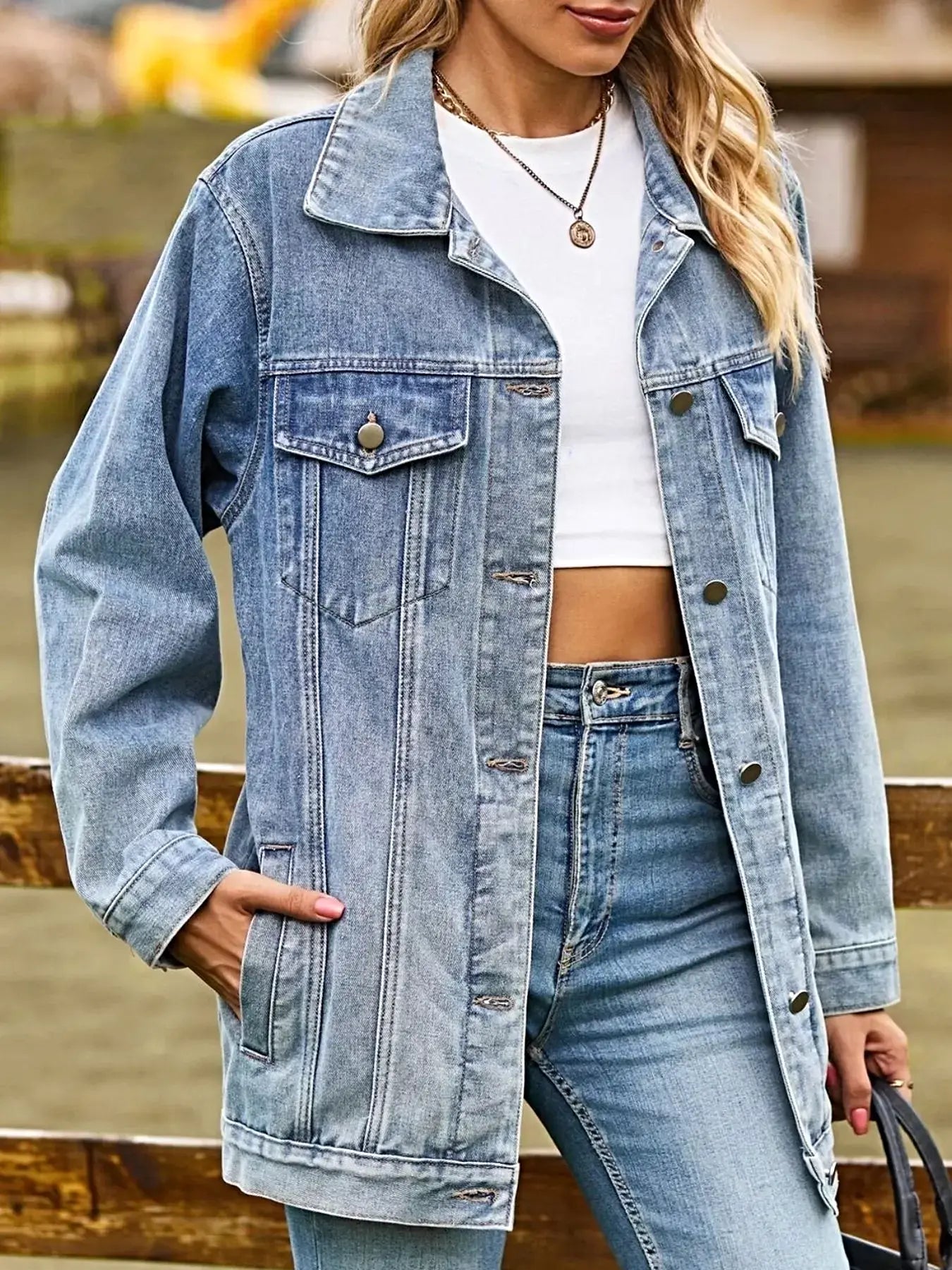 Button Down Washed Denim Jacket -