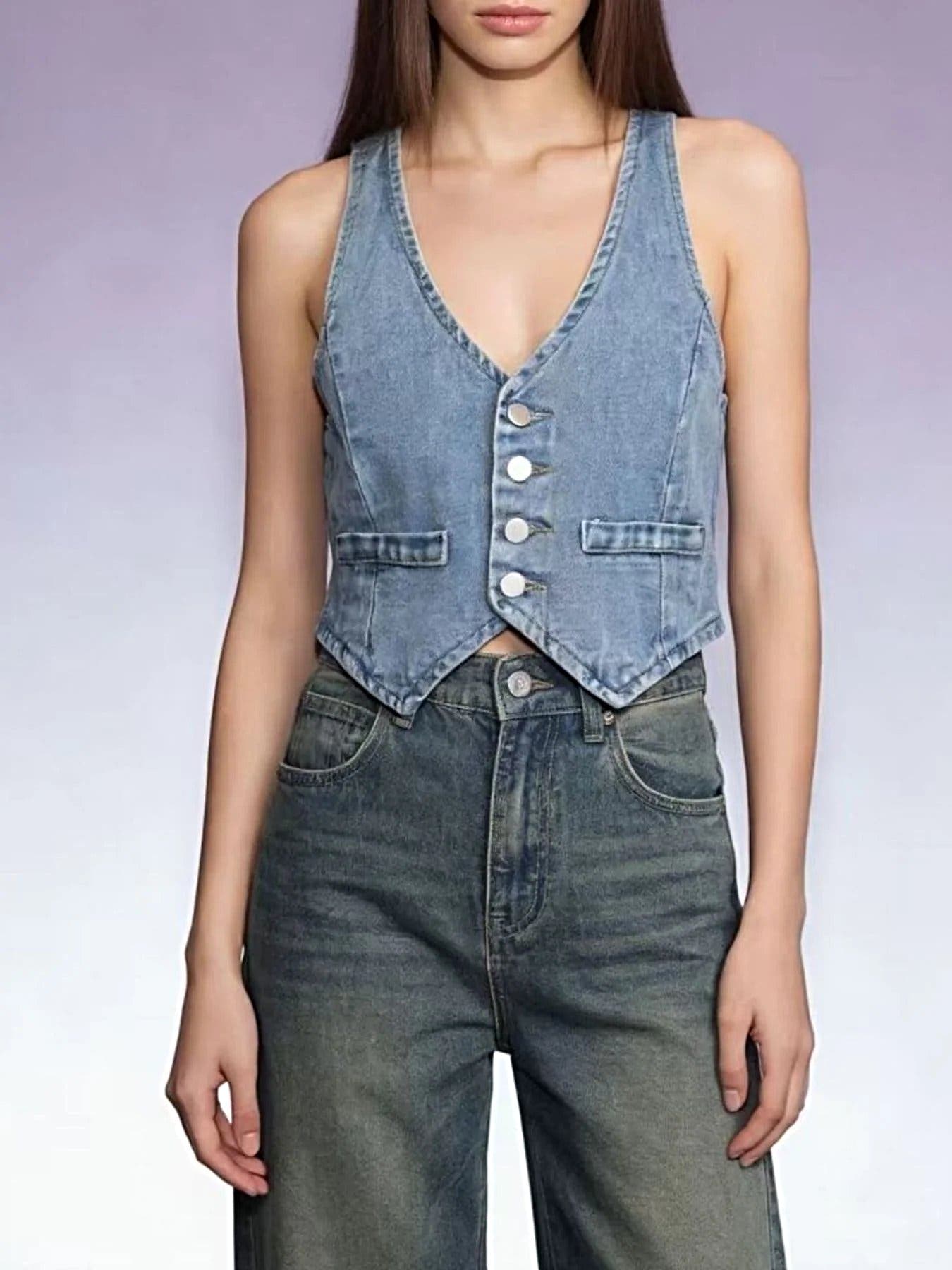 Button-Down Denim Vest -