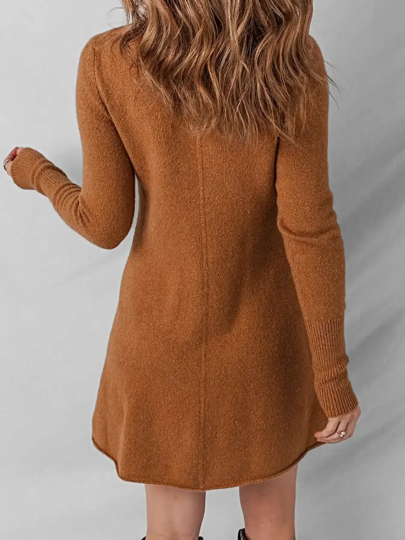 Ribbed Detail Solid Color Mini Sweater Dress -