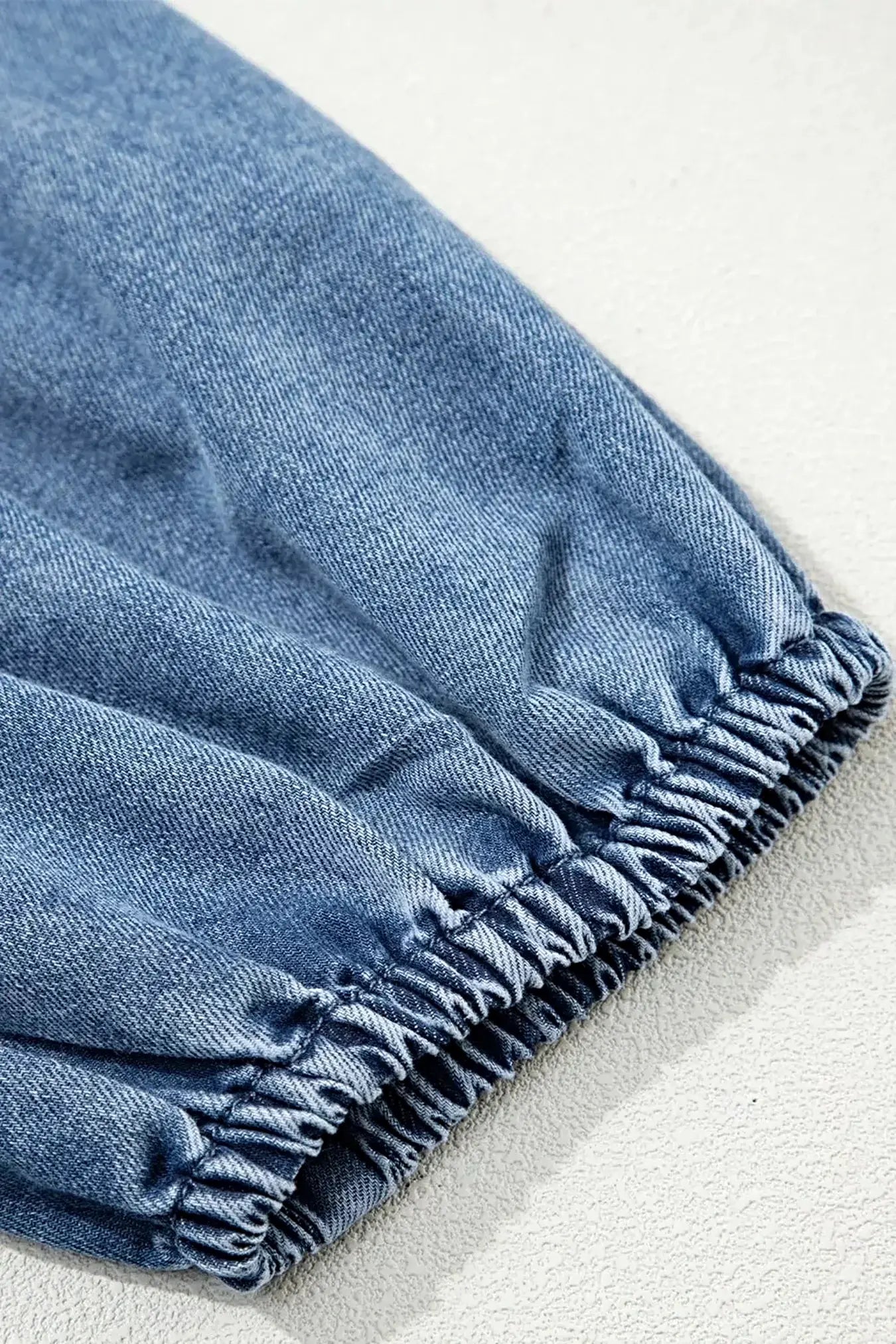 Puff Half Sleeve Collared Denim Shirt -