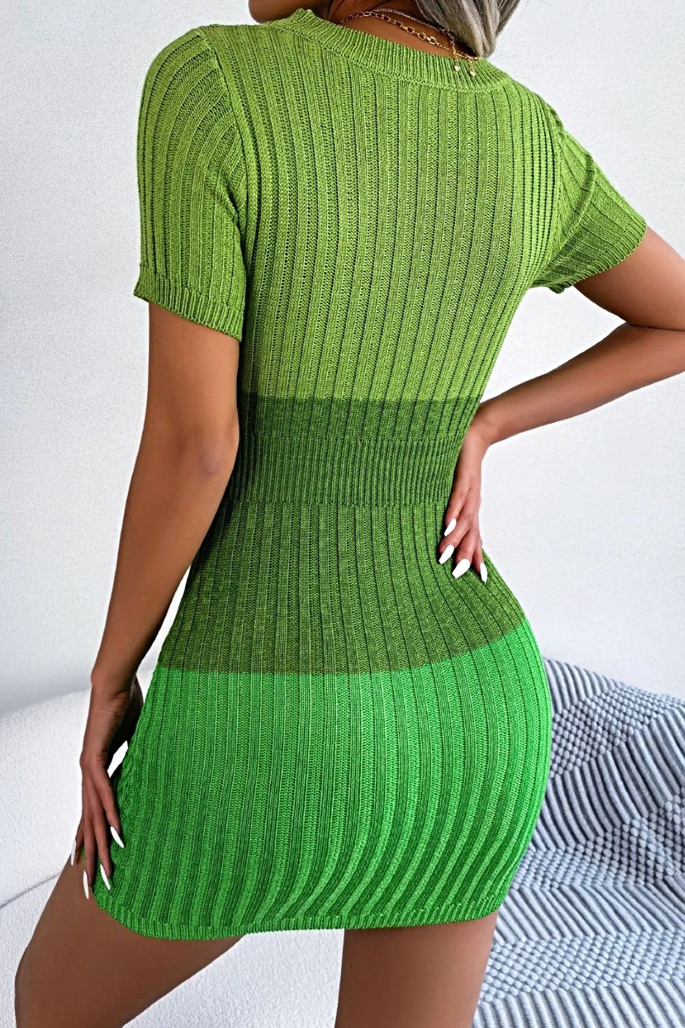 Color Block Cutout Short Sleeve Sweater Dress -