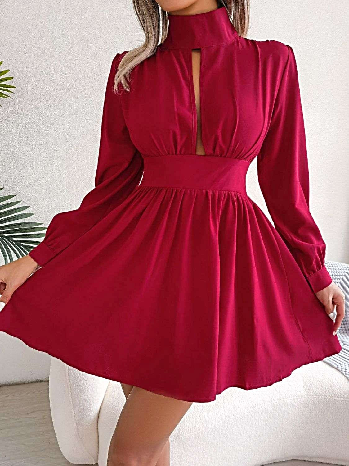 Cutout Turtleneck A-Line Mini Dress -