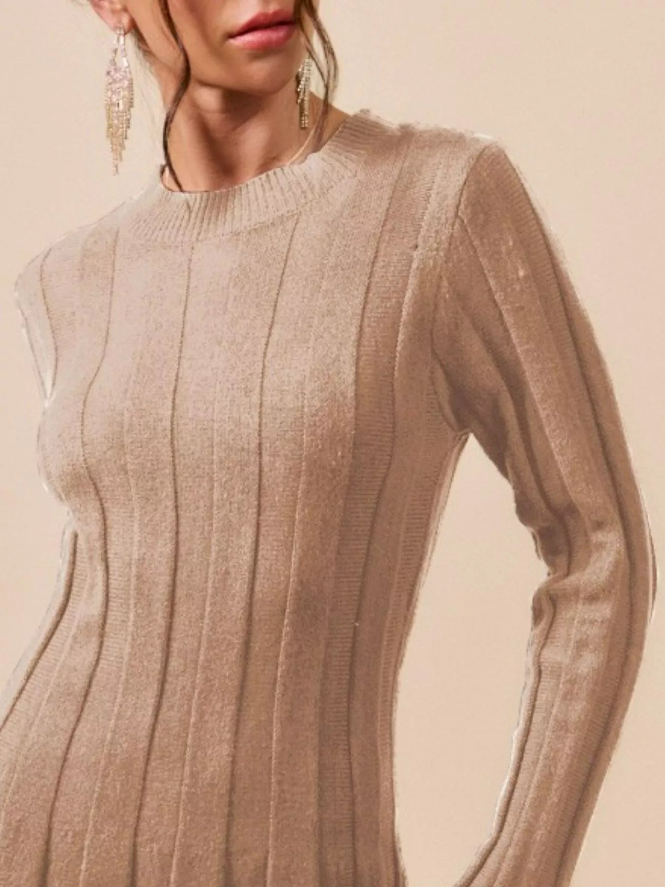 SO ME Ribbed Long Sleeve Mini Sweater Dress -