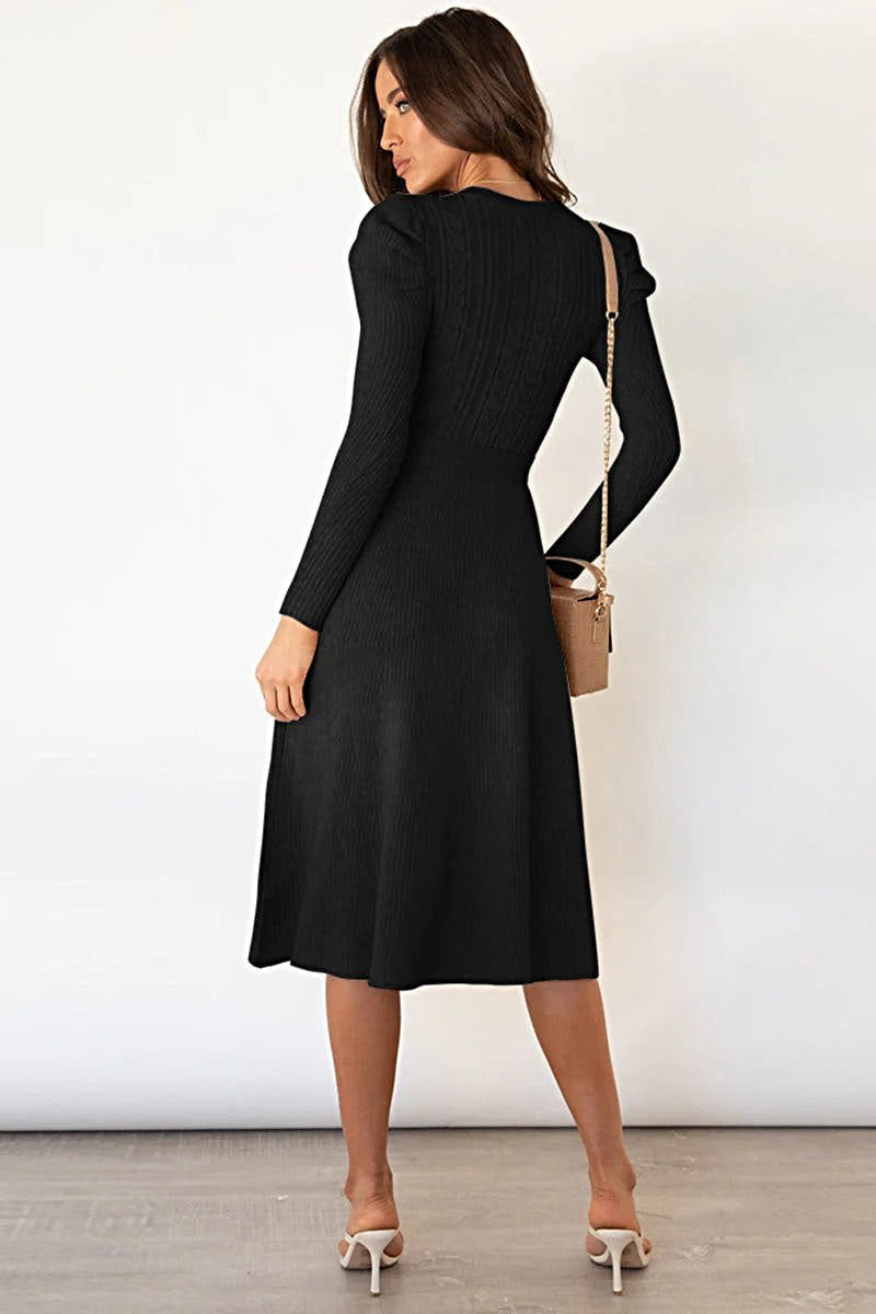 Luxury Tie Waist Sweater Dress with Round Neck and Long Sleeves - Highly Stretchy, Opaque Fabric Trendsi
